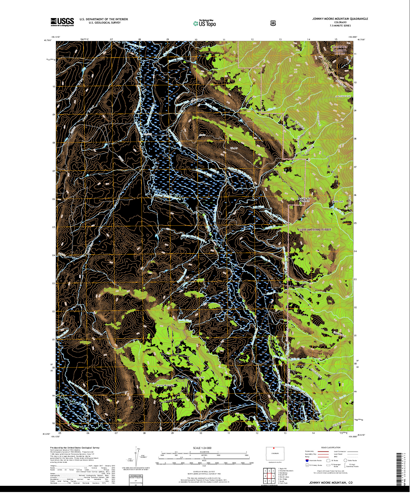 USGS US TOPO 7.5-MINUTE MAP FOR JOHNNY MOORE MOUNTAIN, CO 2019