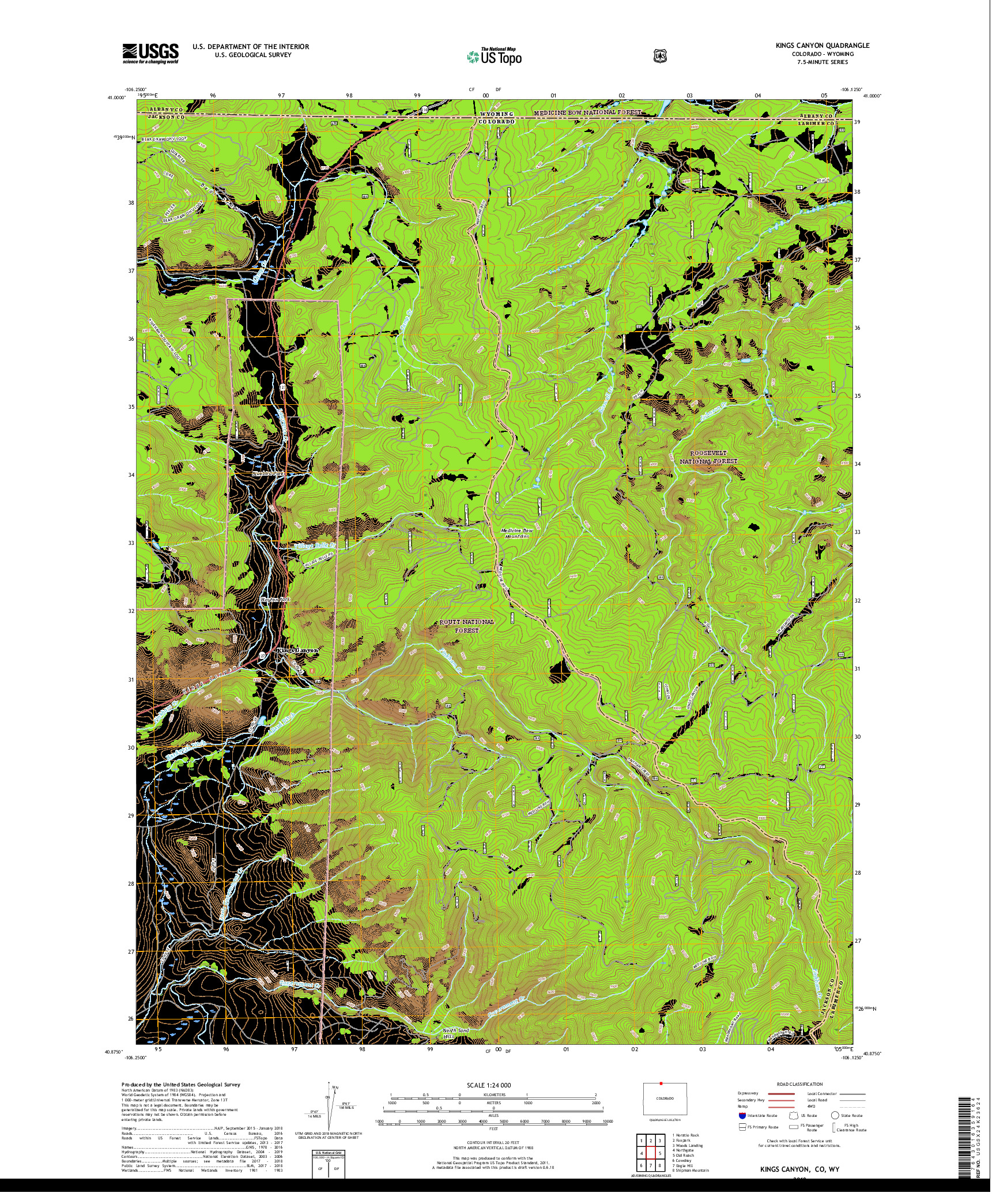 USGS US TOPO 7.5-MINUTE MAP FOR KINGS CANYON, CO,WY 2019