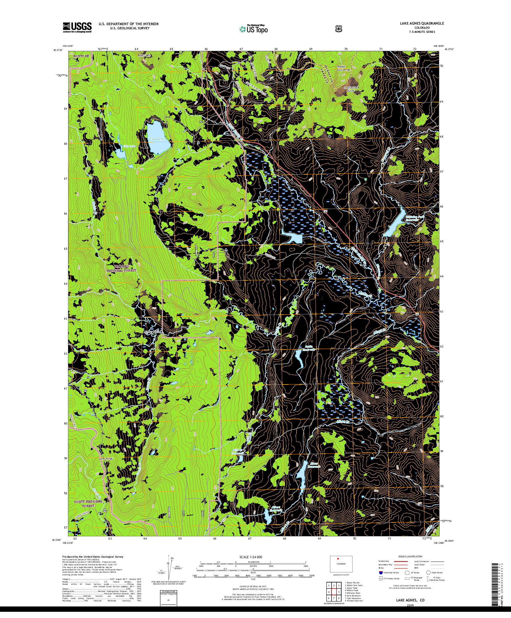USGS US TOPO 7.5-MINUTE MAP FOR LAKE AGNES, CO 2019