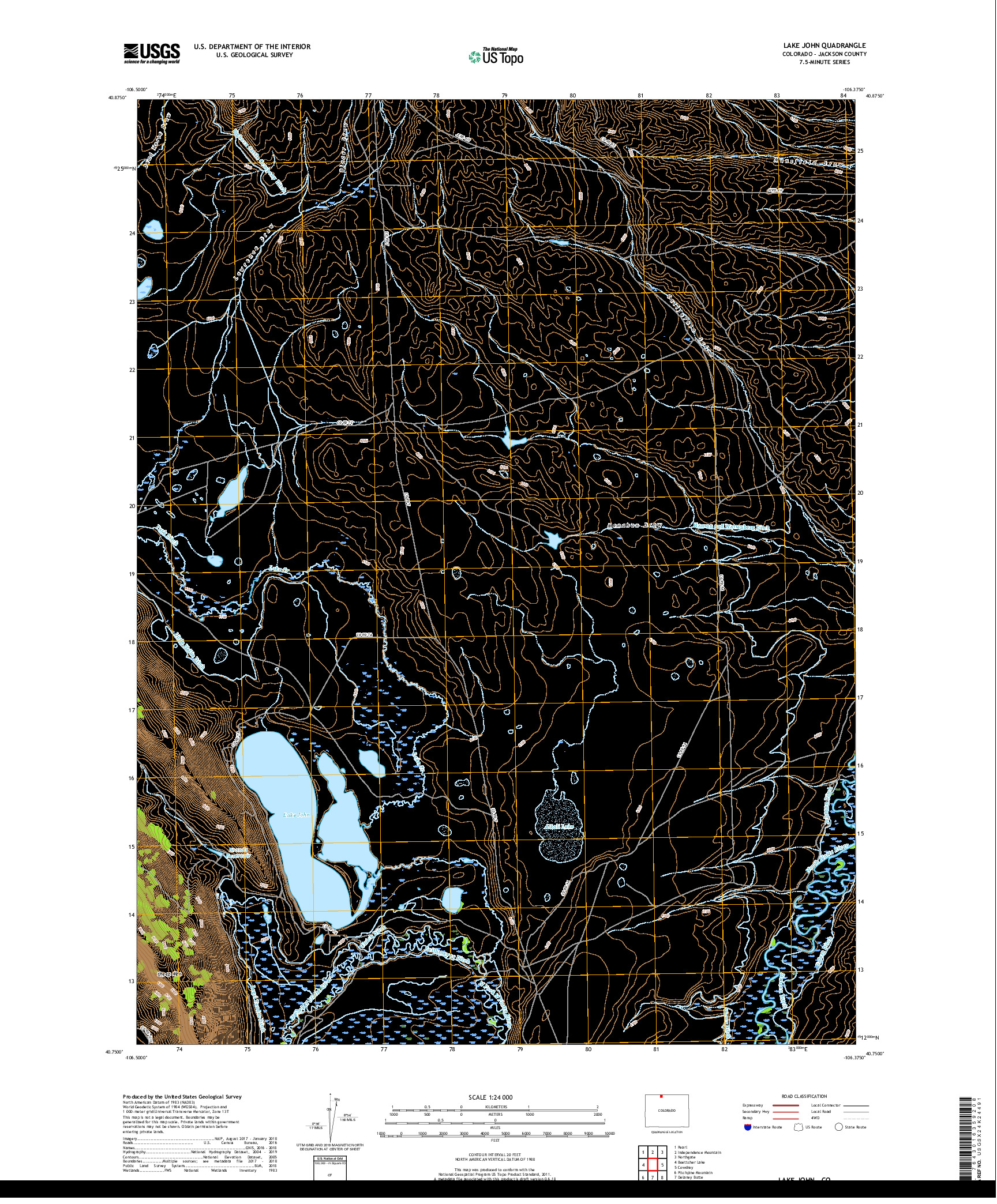 USGS US TOPO 7.5-MINUTE MAP FOR LAKE JOHN, CO 2019