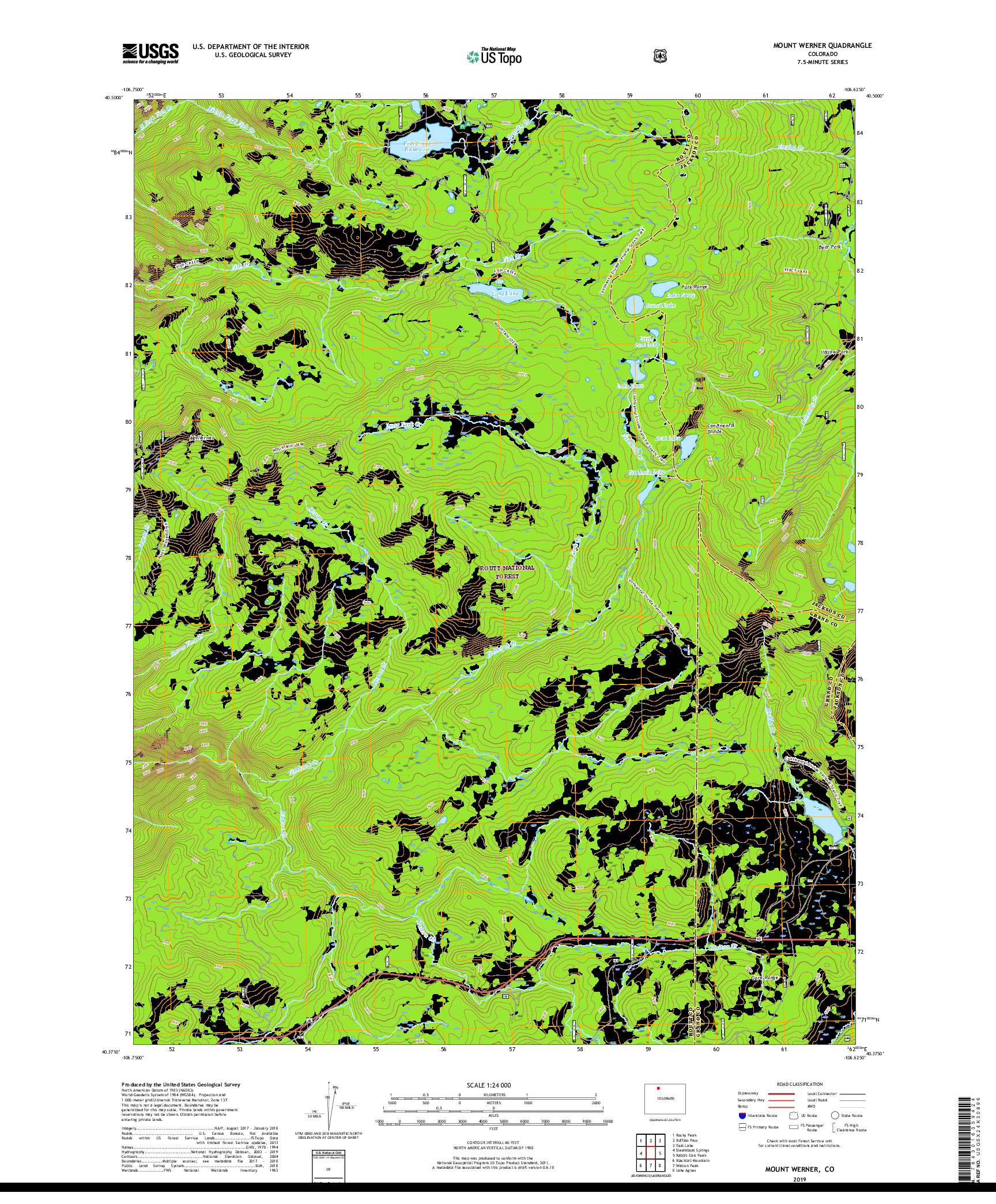 USGS US TOPO 7.5-MINUTE MAP FOR MOUNT WERNER, CO 2019