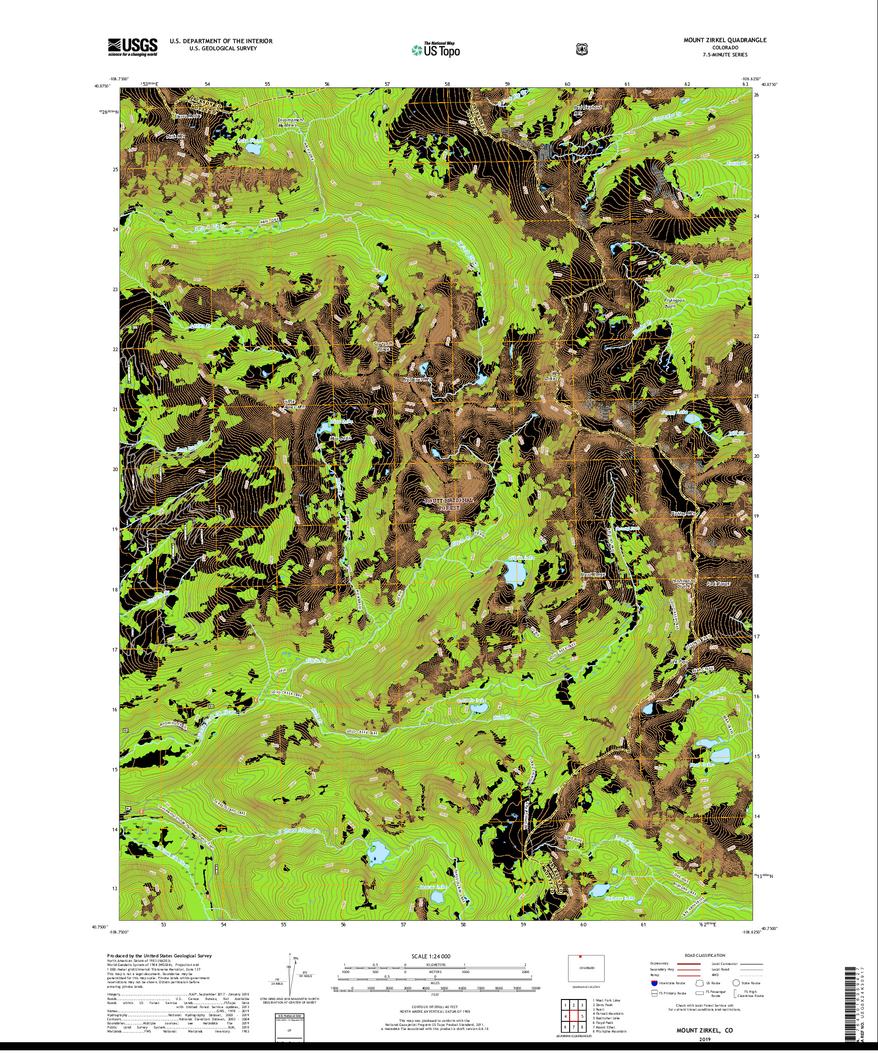 USGS US TOPO 7.5-MINUTE MAP FOR MOUNT ZIRKEL, CO 2019