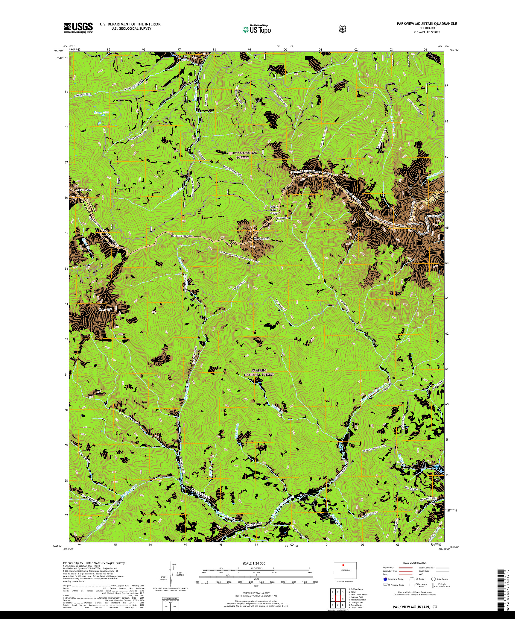 USGS US TOPO 7.5-MINUTE MAP FOR PARKVIEW MOUNTAIN, CO 2019
