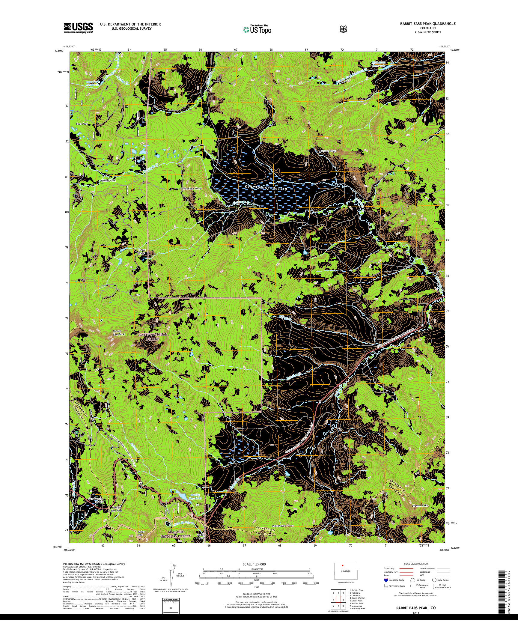 USGS US TOPO 7.5-MINUTE MAP FOR RABBIT EARS PEAK, CO 2019