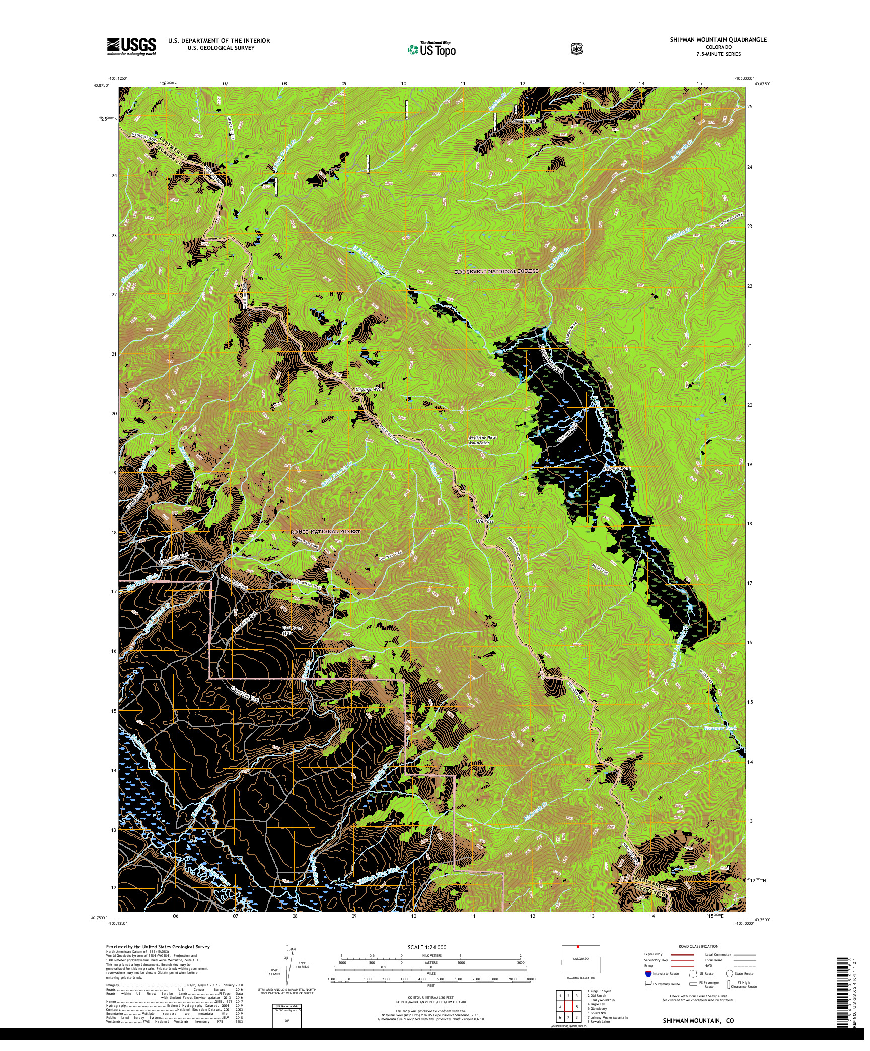 USGS US TOPO 7.5-MINUTE MAP FOR SHIPMAN MOUNTAIN, CO 2019