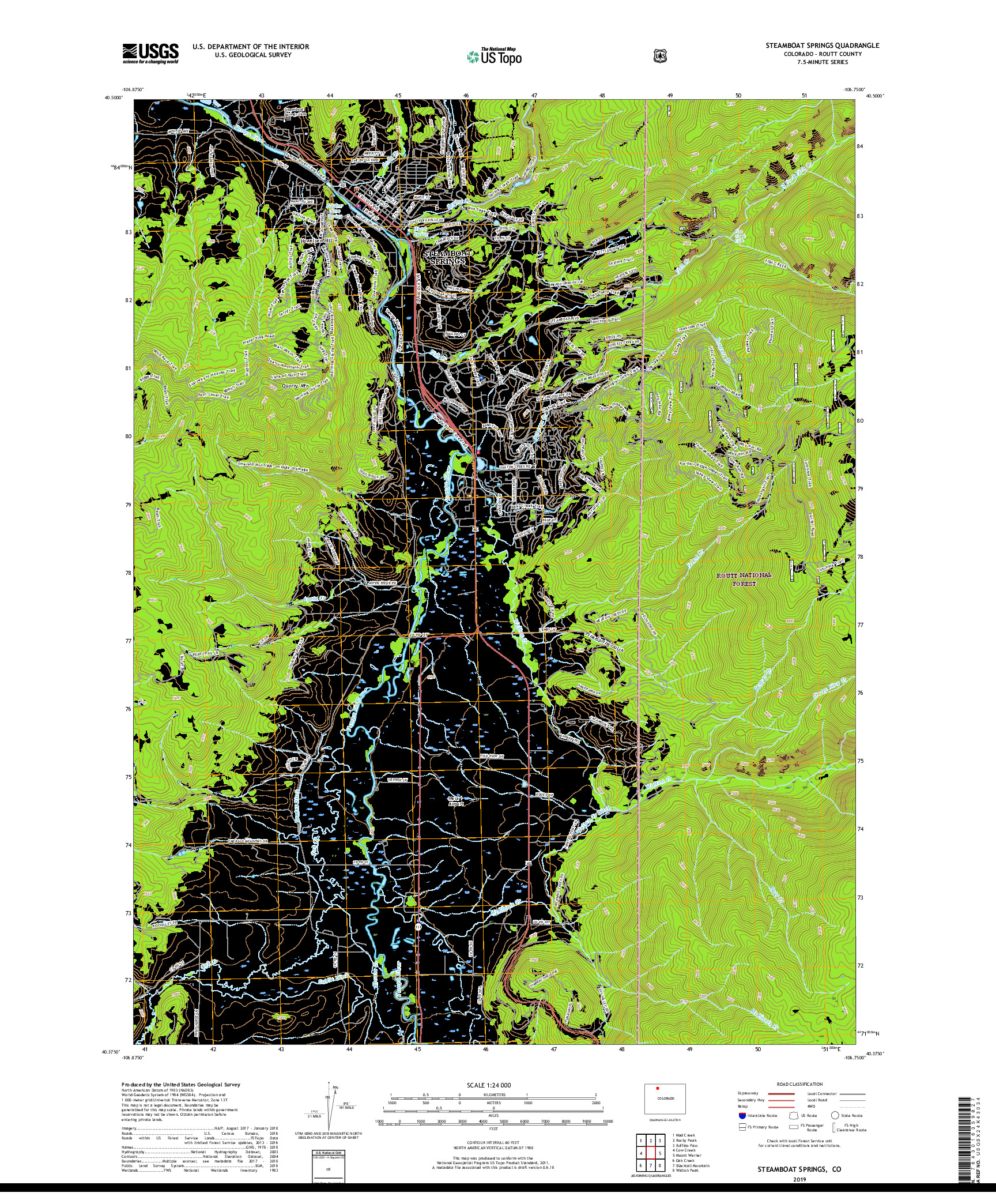 USGS US TOPO 7.5-MINUTE MAP FOR STEAMBOAT SPRINGS, CO 2019