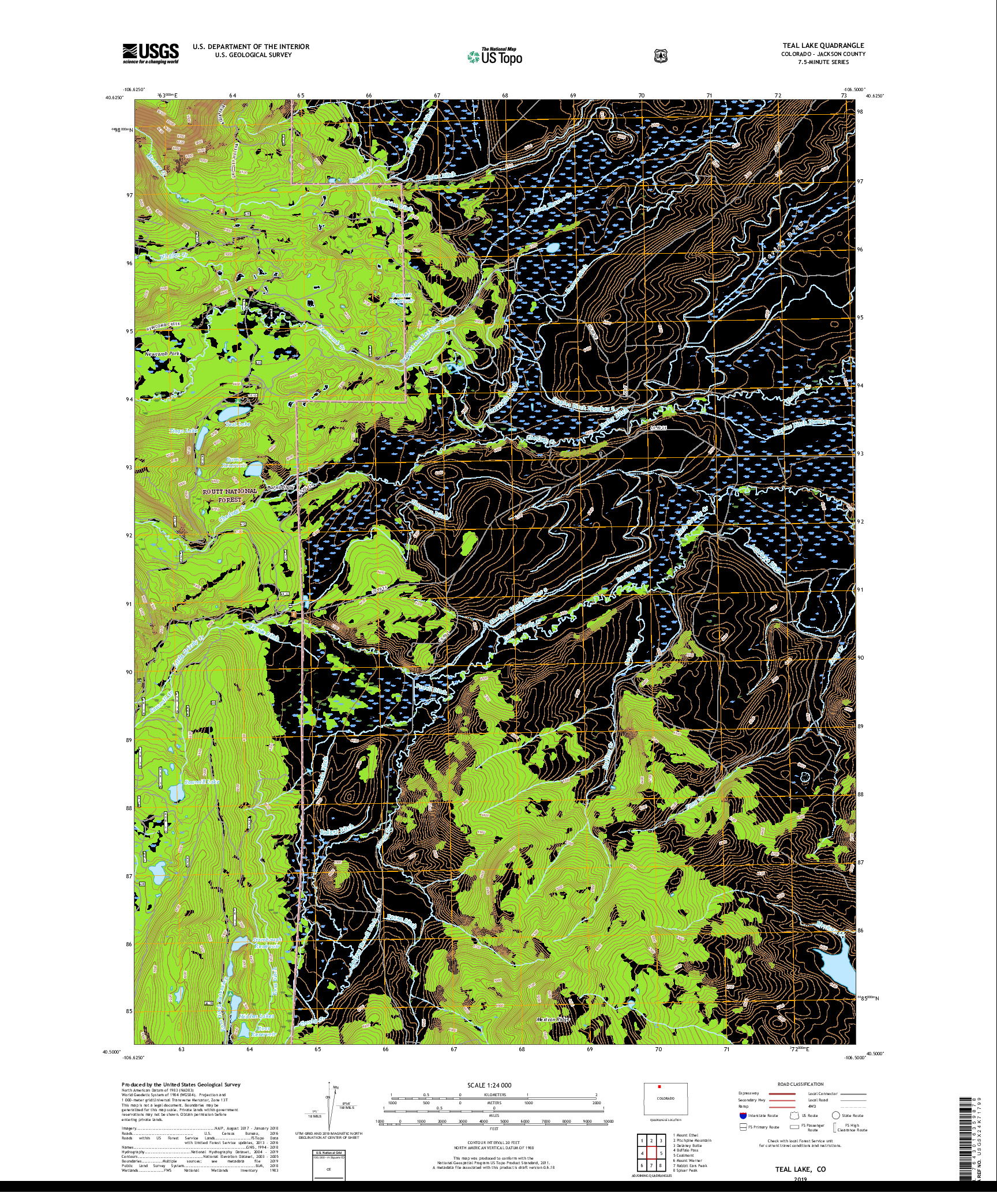 USGS US TOPO 7.5-MINUTE MAP FOR TEAL LAKE, CO 2019