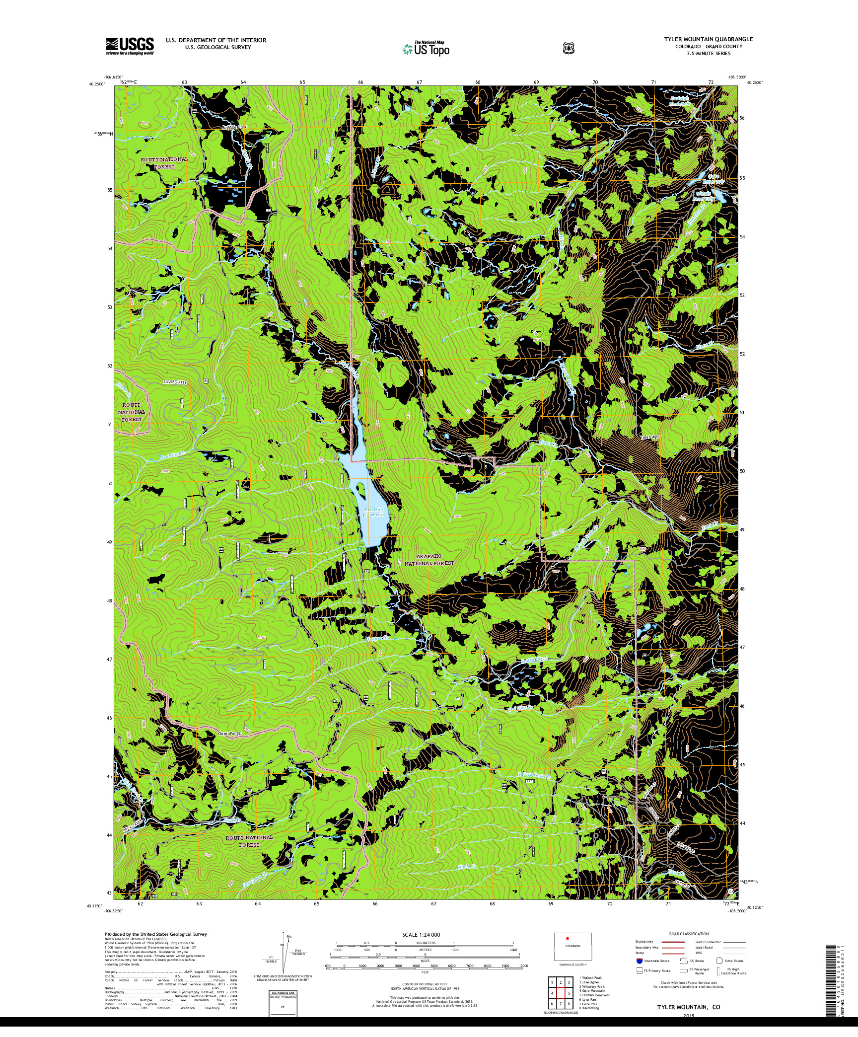 USGS US TOPO 7.5-MINUTE MAP FOR TYLER MOUNTAIN, CO 2019