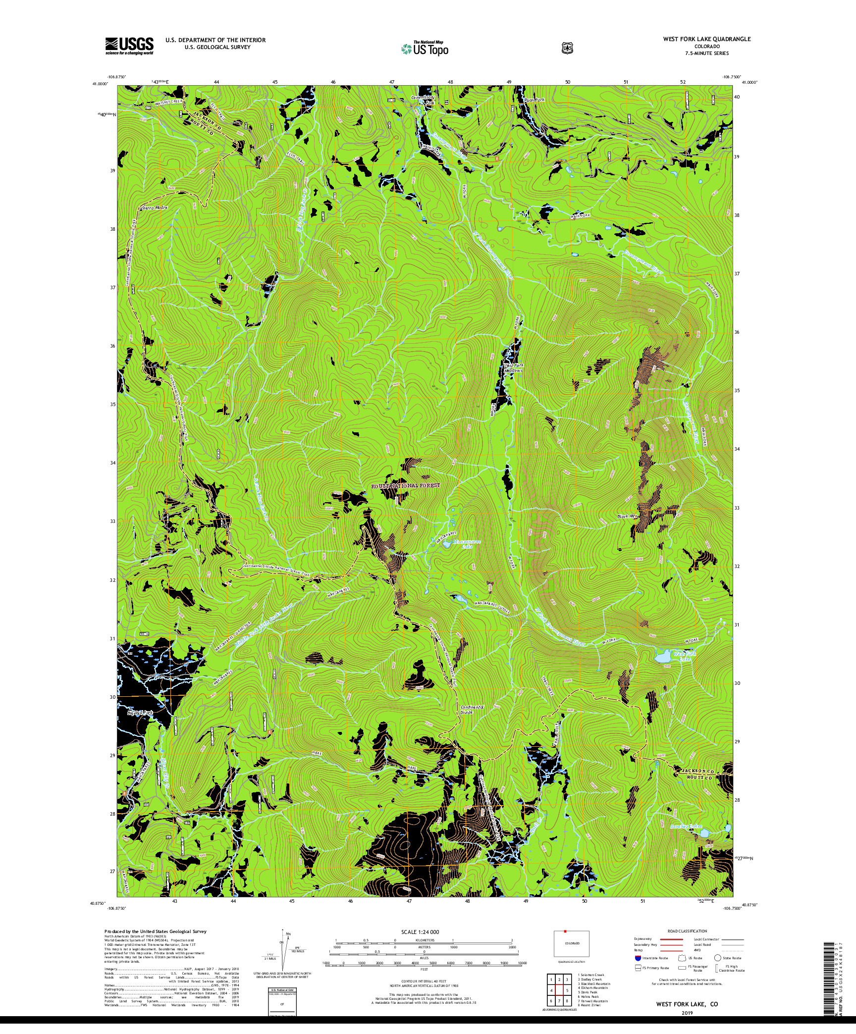 USGS US TOPO 7.5-MINUTE MAP FOR WEST FORK LAKE, CO 2019