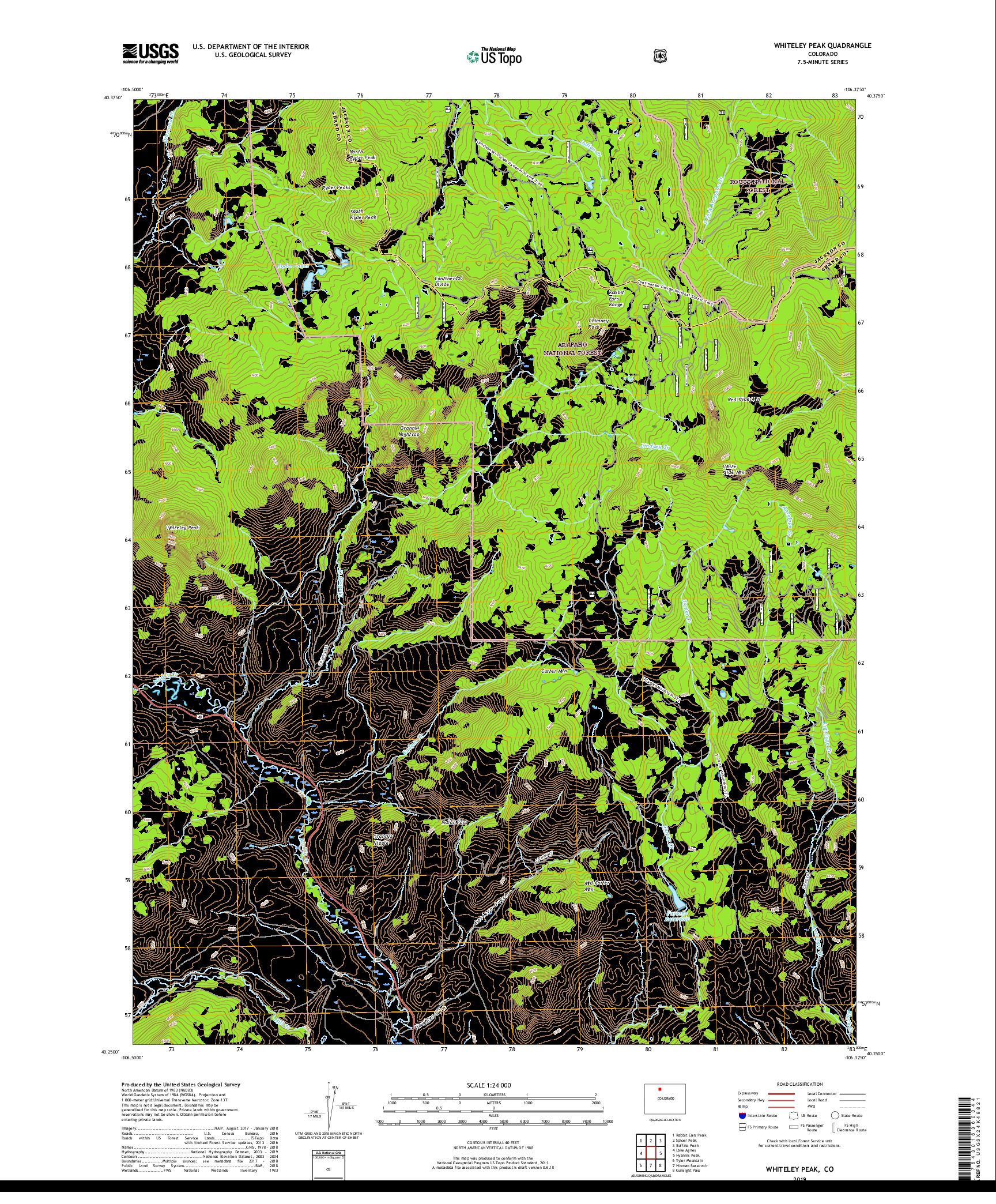 USGS US TOPO 7.5-MINUTE MAP FOR WHITELEY PEAK, CO 2019