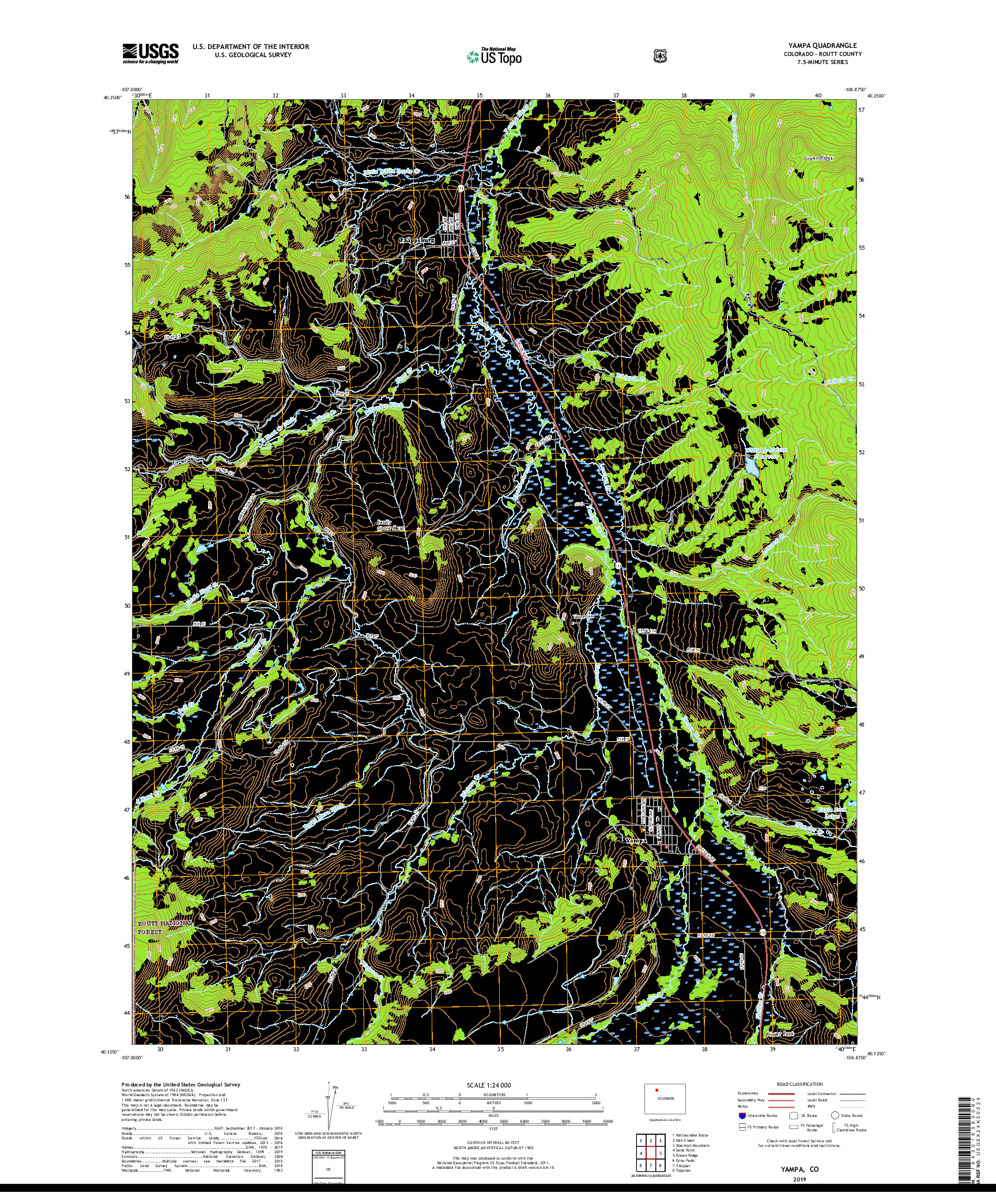 USGS US TOPO 7.5-MINUTE MAP FOR YAMPA, CO 2019