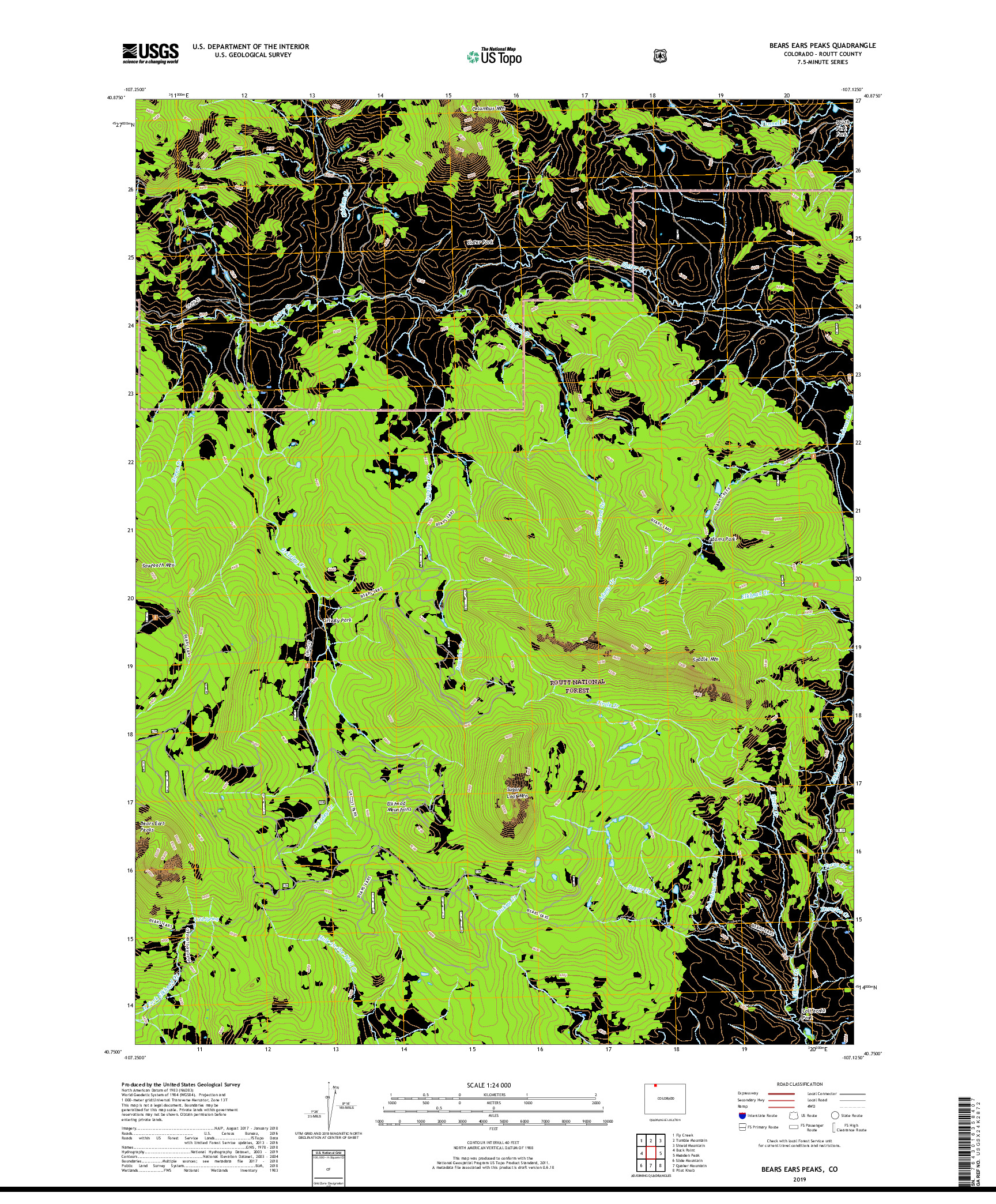 USGS US TOPO 7.5-MINUTE MAP FOR BEARS EARS PEAKS, CO 2019