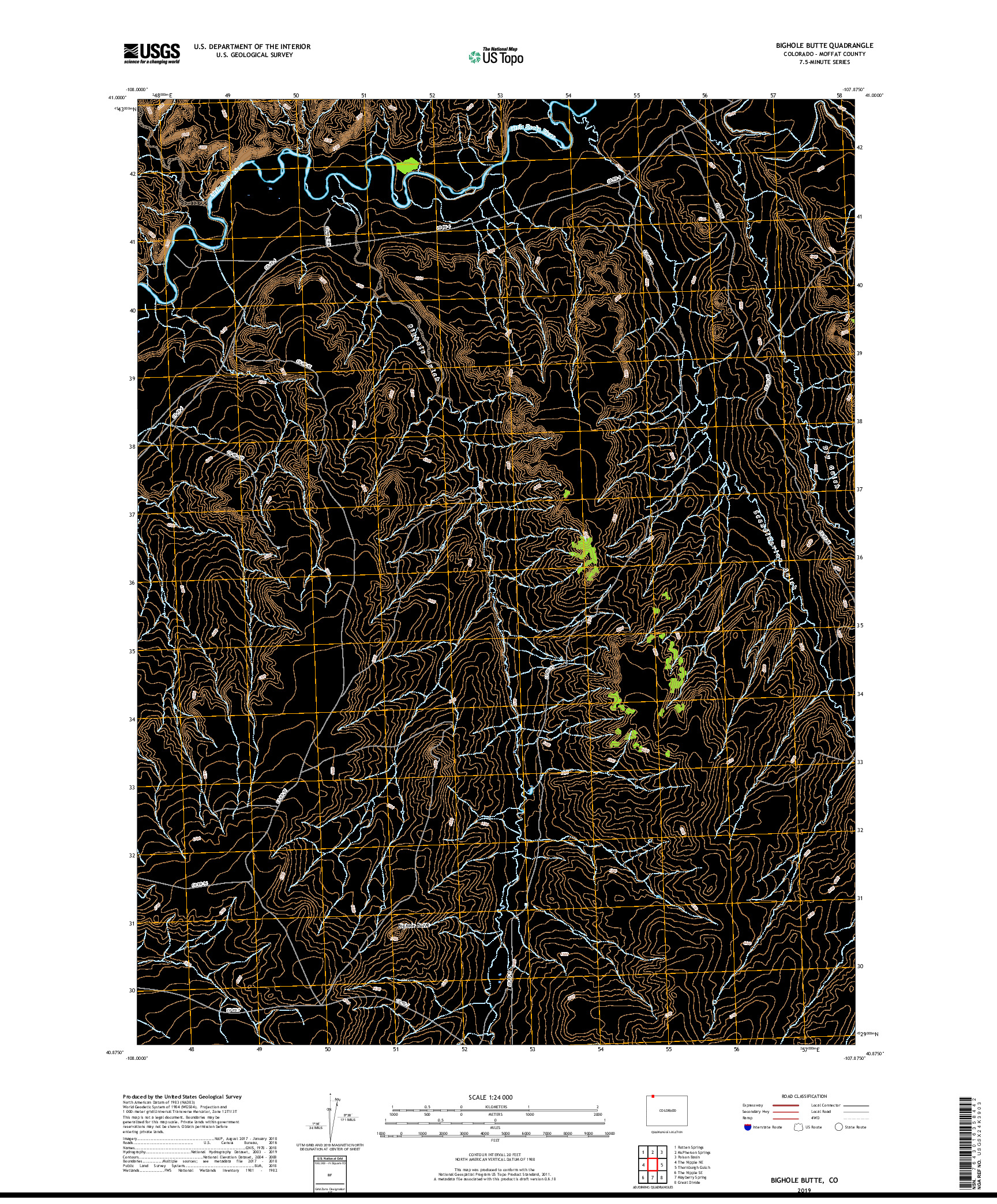 USGS US TOPO 7.5-MINUTE MAP FOR BIGHOLE BUTTE, CO 2019