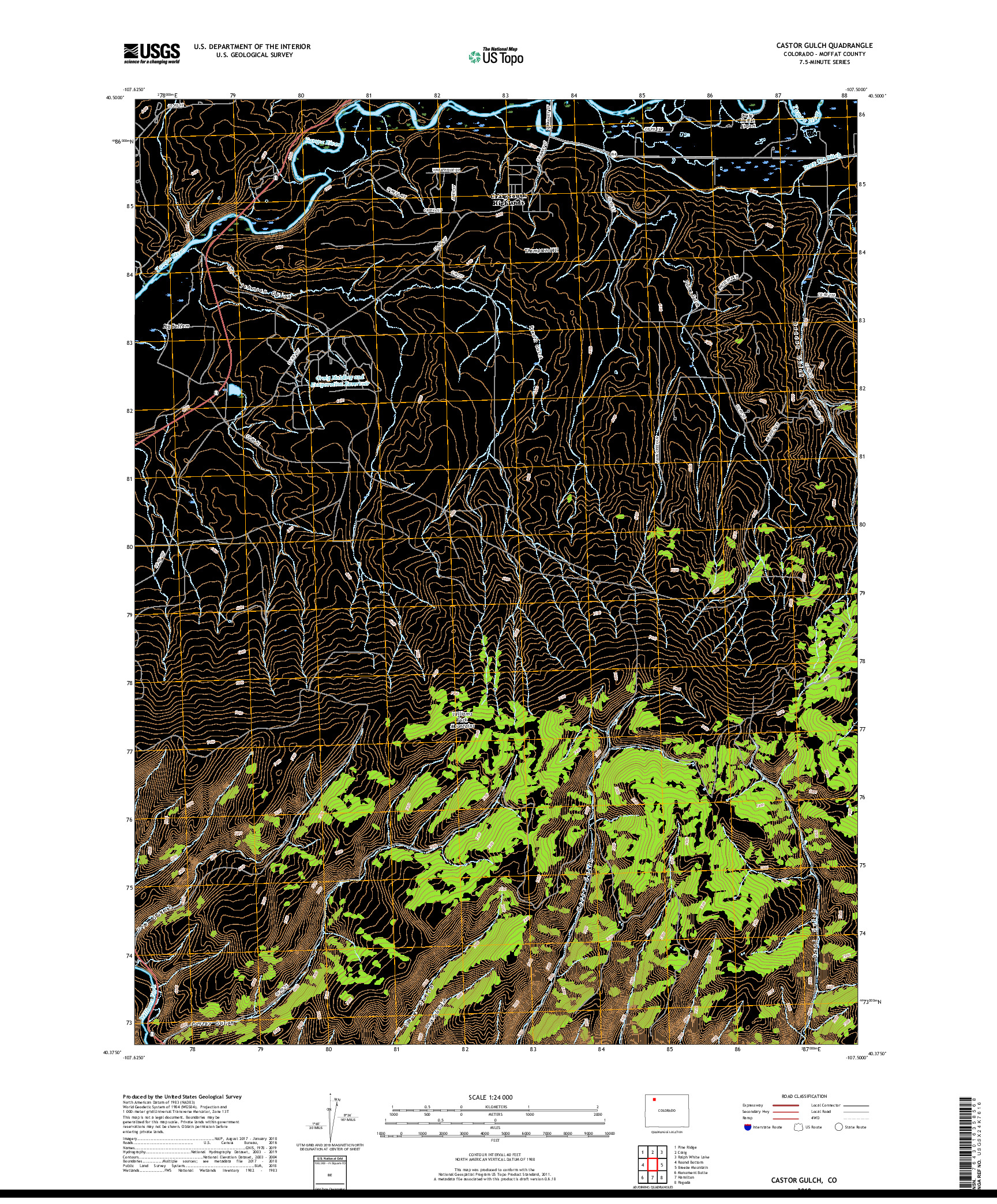USGS US TOPO 7.5-MINUTE MAP FOR CASTOR GULCH, CO 2019
