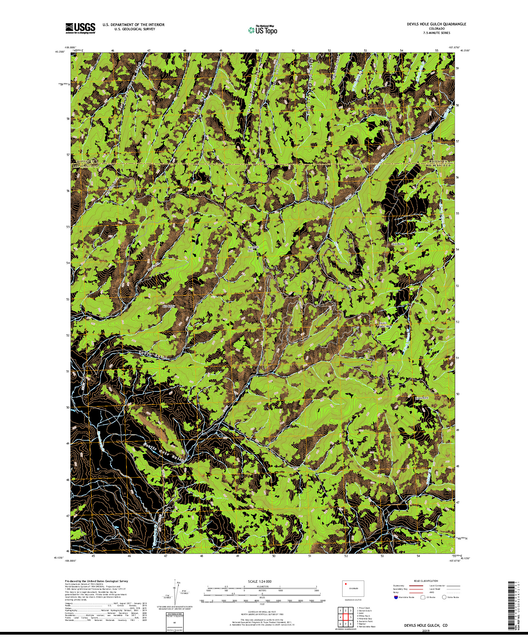 USGS US TOPO 7.5-MINUTE MAP FOR DEVILS HOLE GULCH, CO 2019