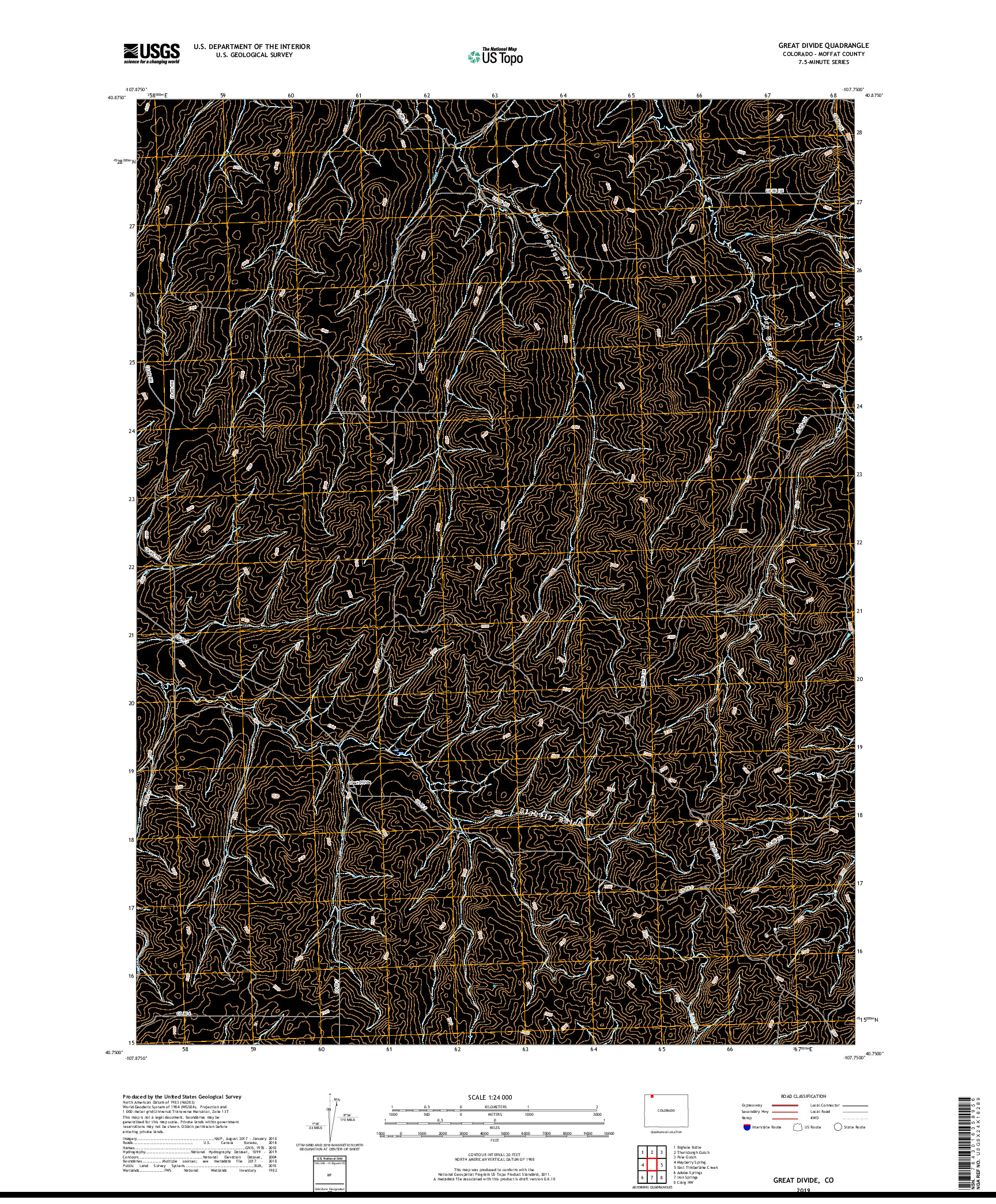 USGS US TOPO 7.5-MINUTE MAP FOR GREAT DIVIDE, CO 2019