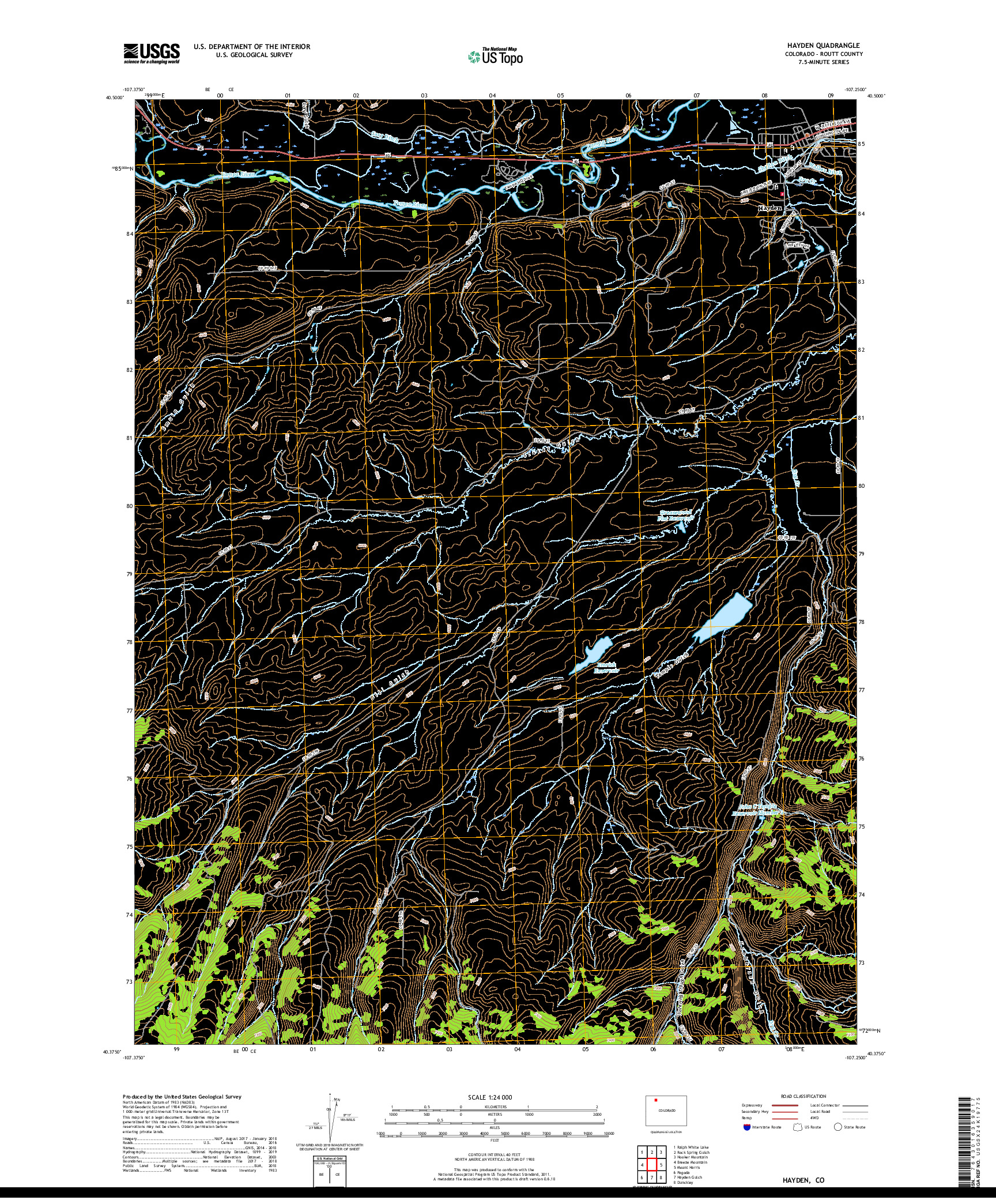 USGS US TOPO 7.5-MINUTE MAP FOR HAYDEN, CO 2019