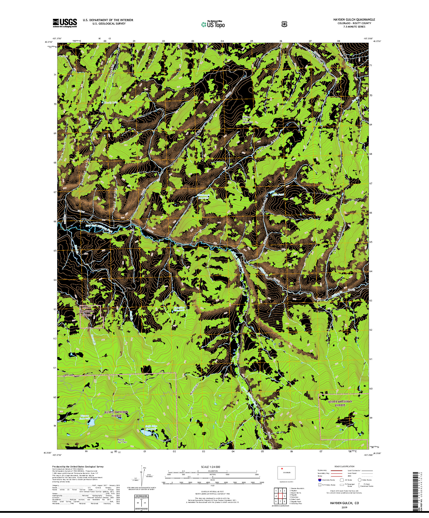 USGS US TOPO 7.5-MINUTE MAP FOR HAYDEN GULCH, CO 2019