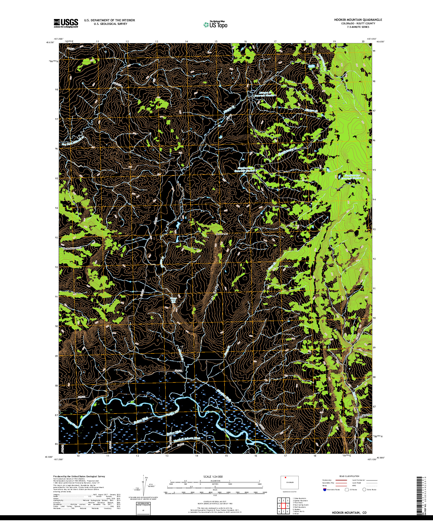 USGS US TOPO 7.5-MINUTE MAP FOR HOOKER MOUNTAIN, CO 2019