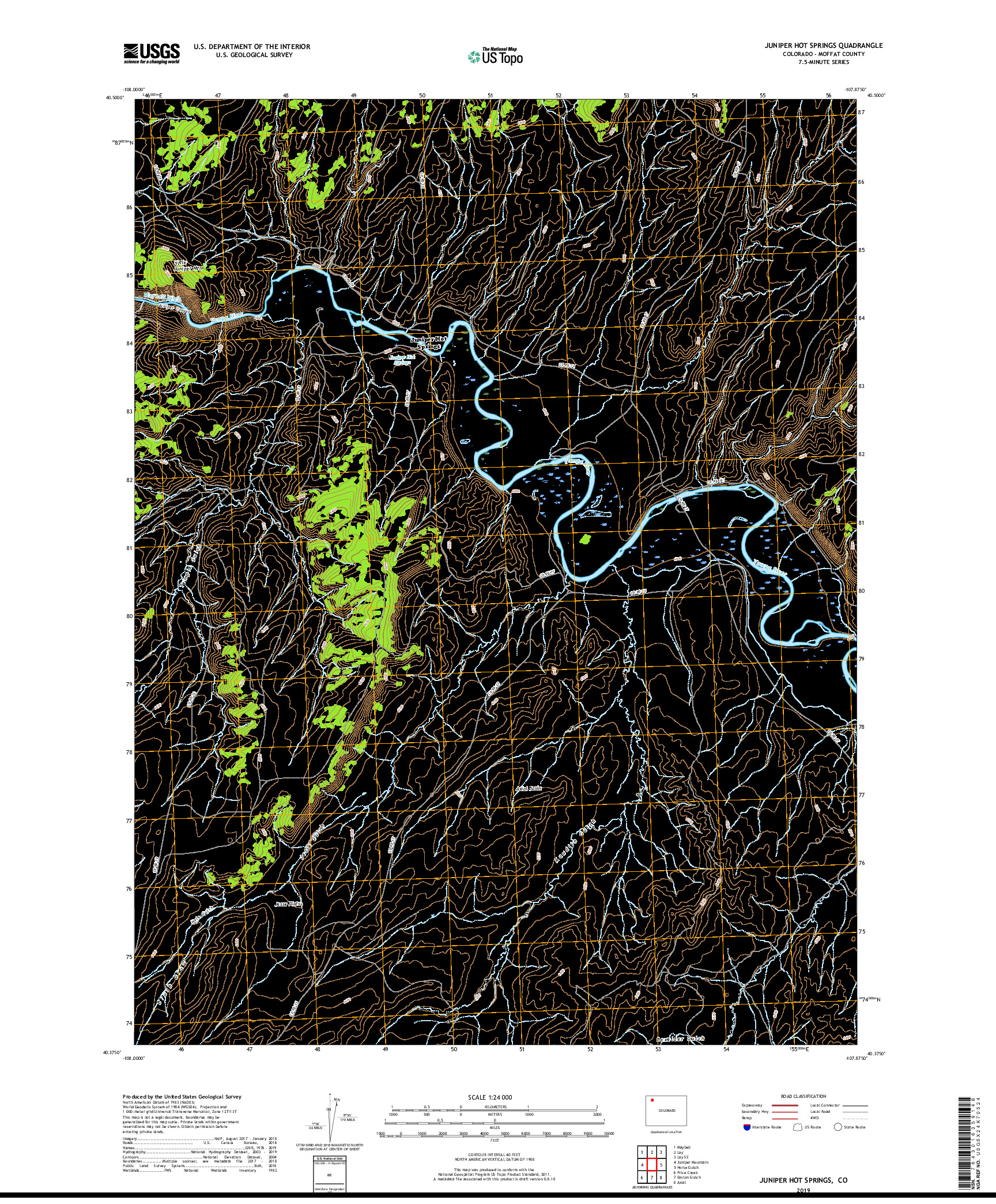 USGS US TOPO 7.5-MINUTE MAP FOR JUNIPER HOT SPRINGS, CO 2019