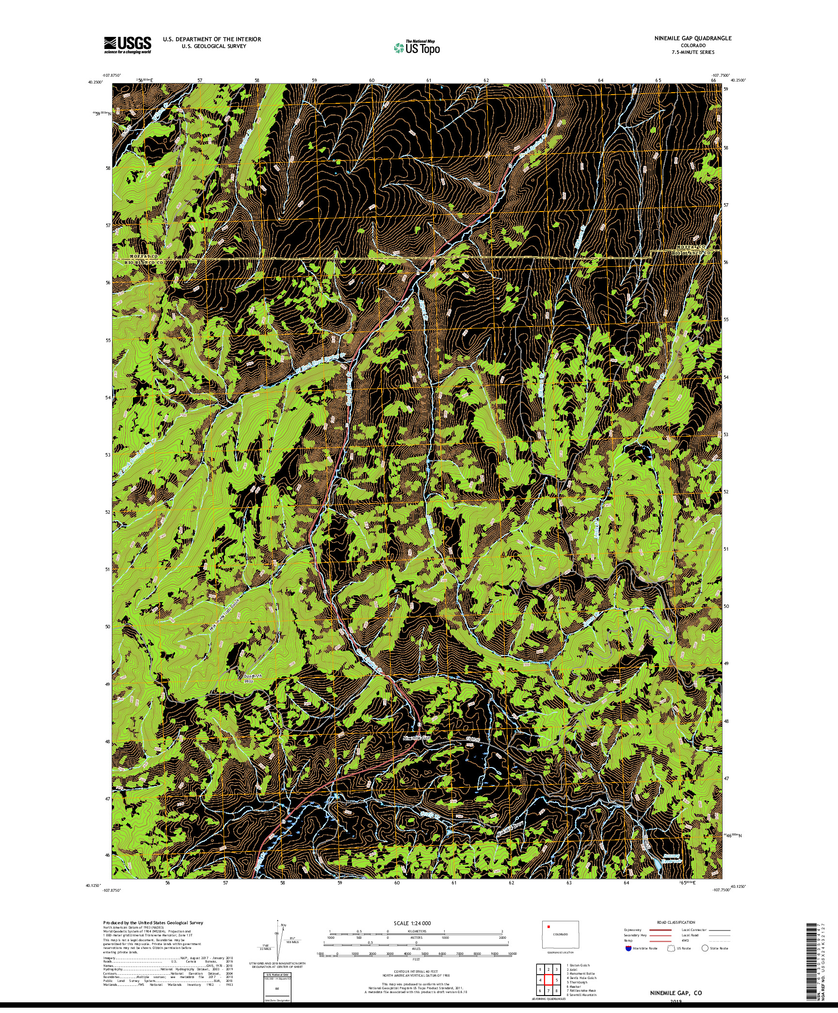 USGS US TOPO 7.5-MINUTE MAP FOR NINEMILE GAP, CO 2019