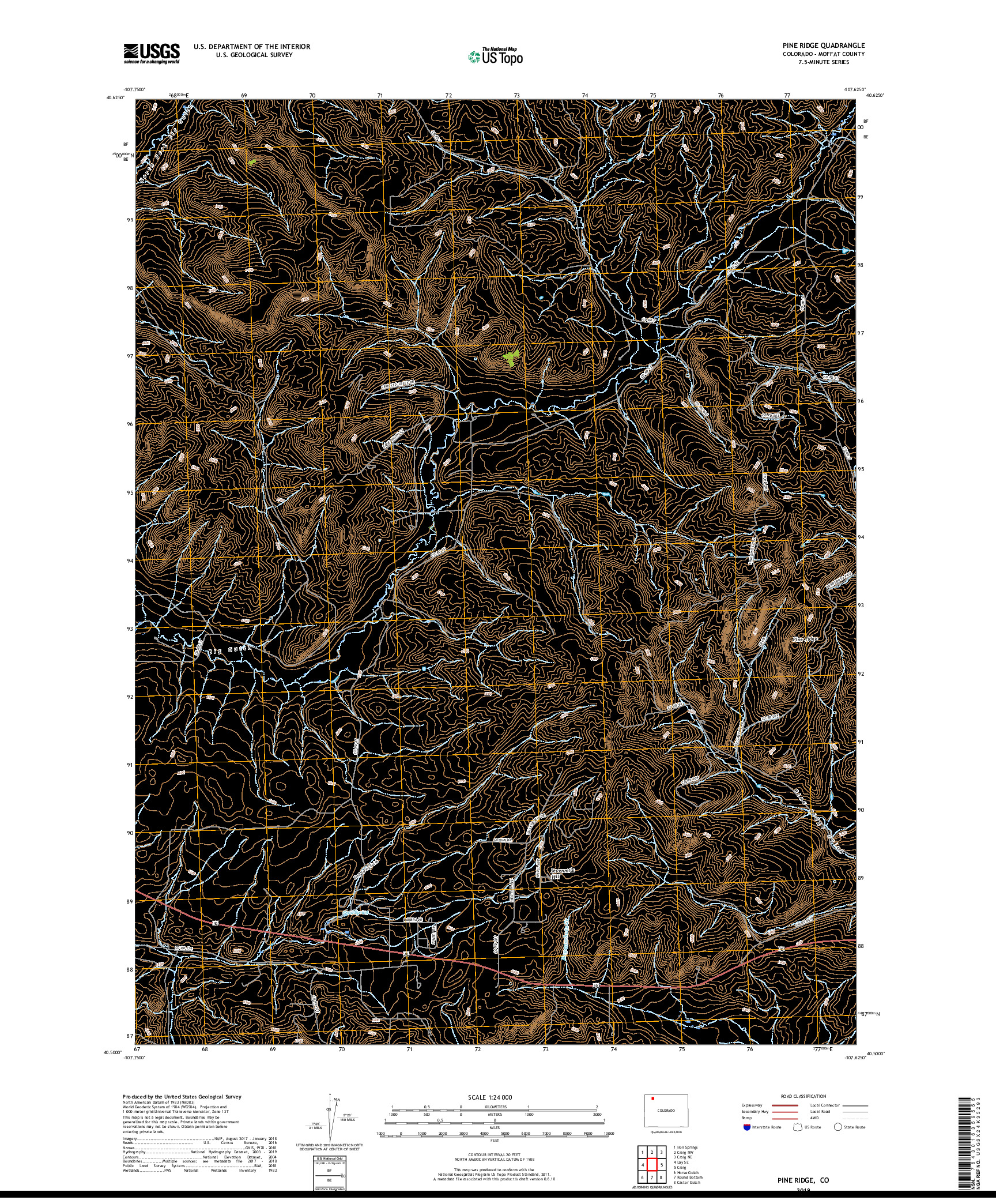 USGS US TOPO 7.5-MINUTE MAP FOR PINE RIDGE, CO 2019