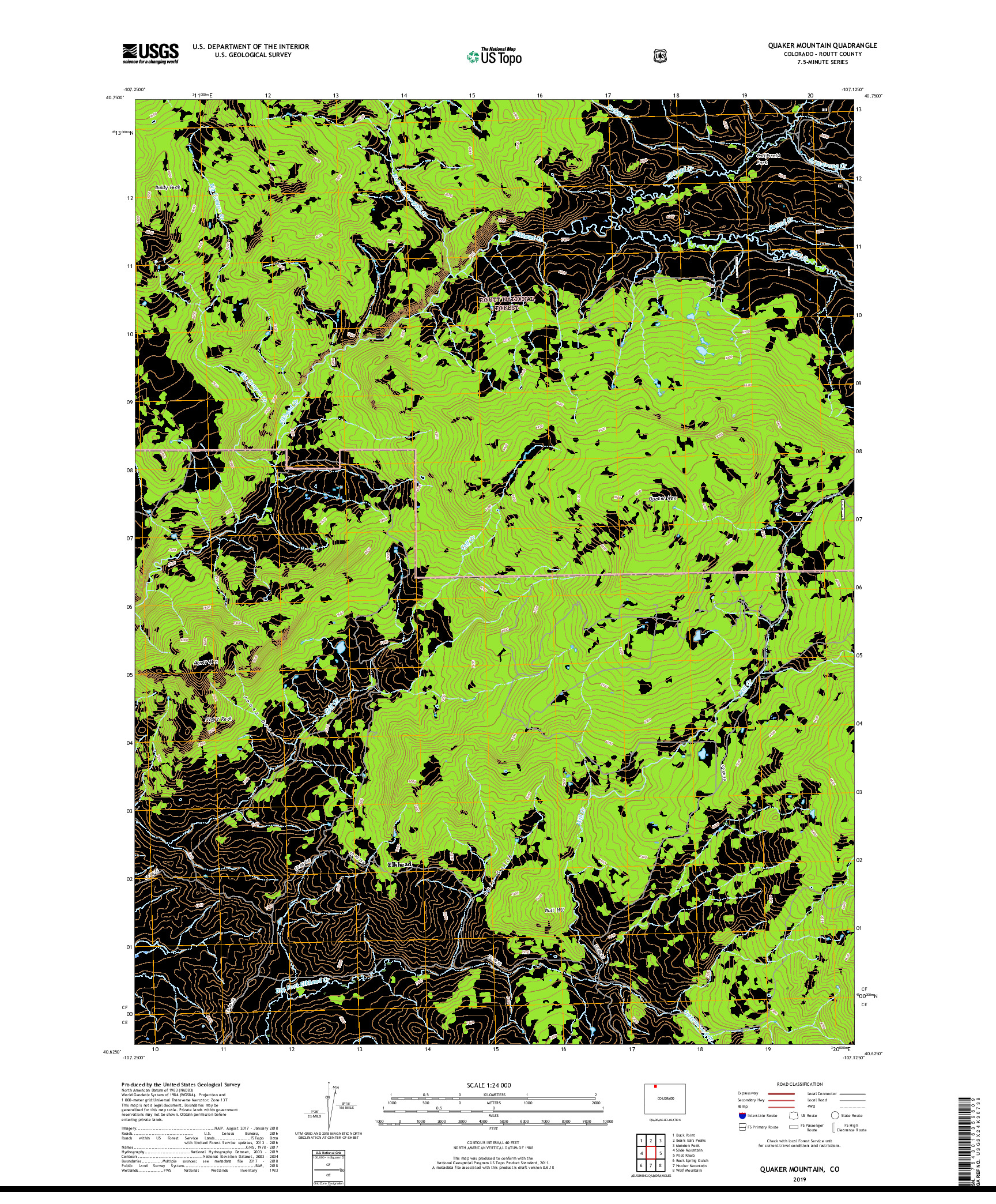 USGS US TOPO 7.5-MINUTE MAP FOR QUAKER MOUNTAIN, CO 2019