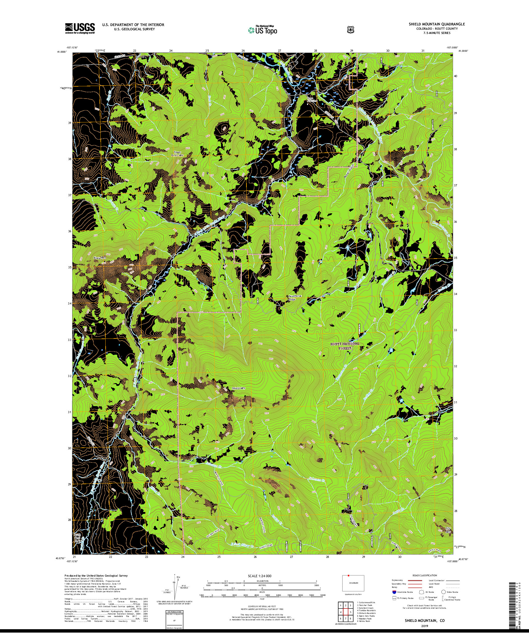 USGS US TOPO 7.5-MINUTE MAP FOR SHIELD MOUNTAIN, CO 2019