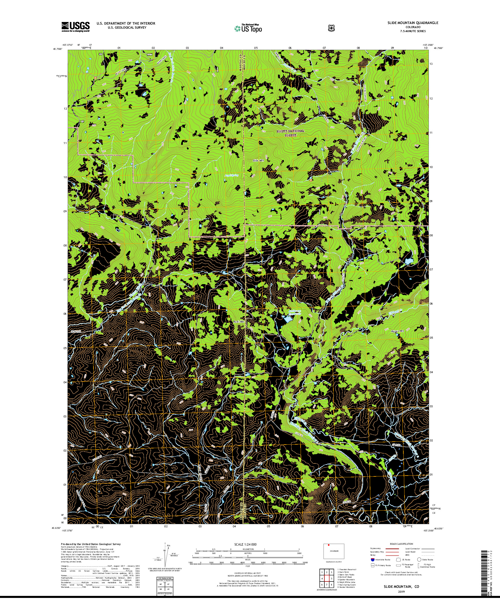 USGS US TOPO 7.5-MINUTE MAP FOR SLIDE MOUNTAIN, CO 2019