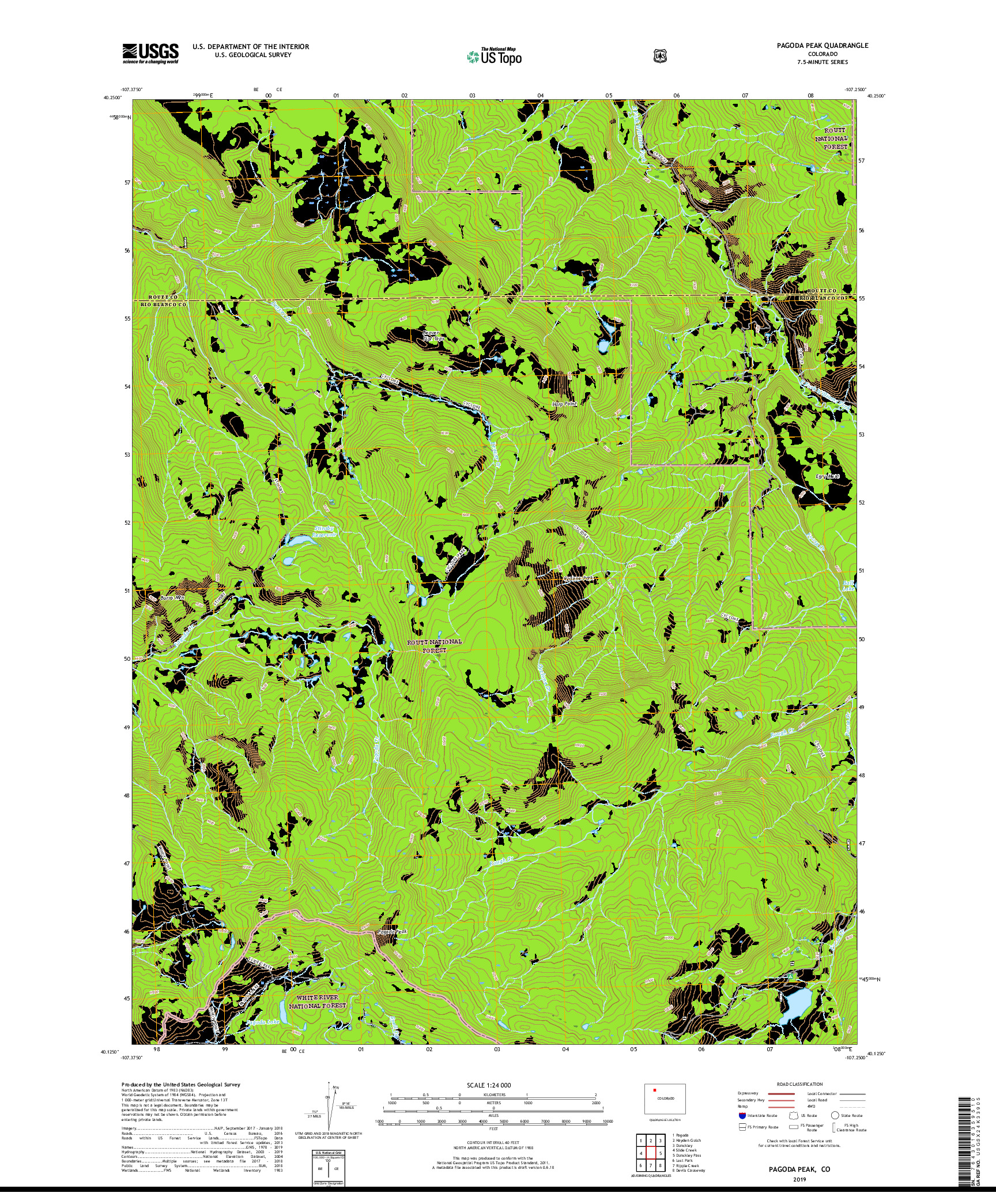 USGS US TOPO 7.5-MINUTE MAP FOR PAGODA PEAK, CO 2019