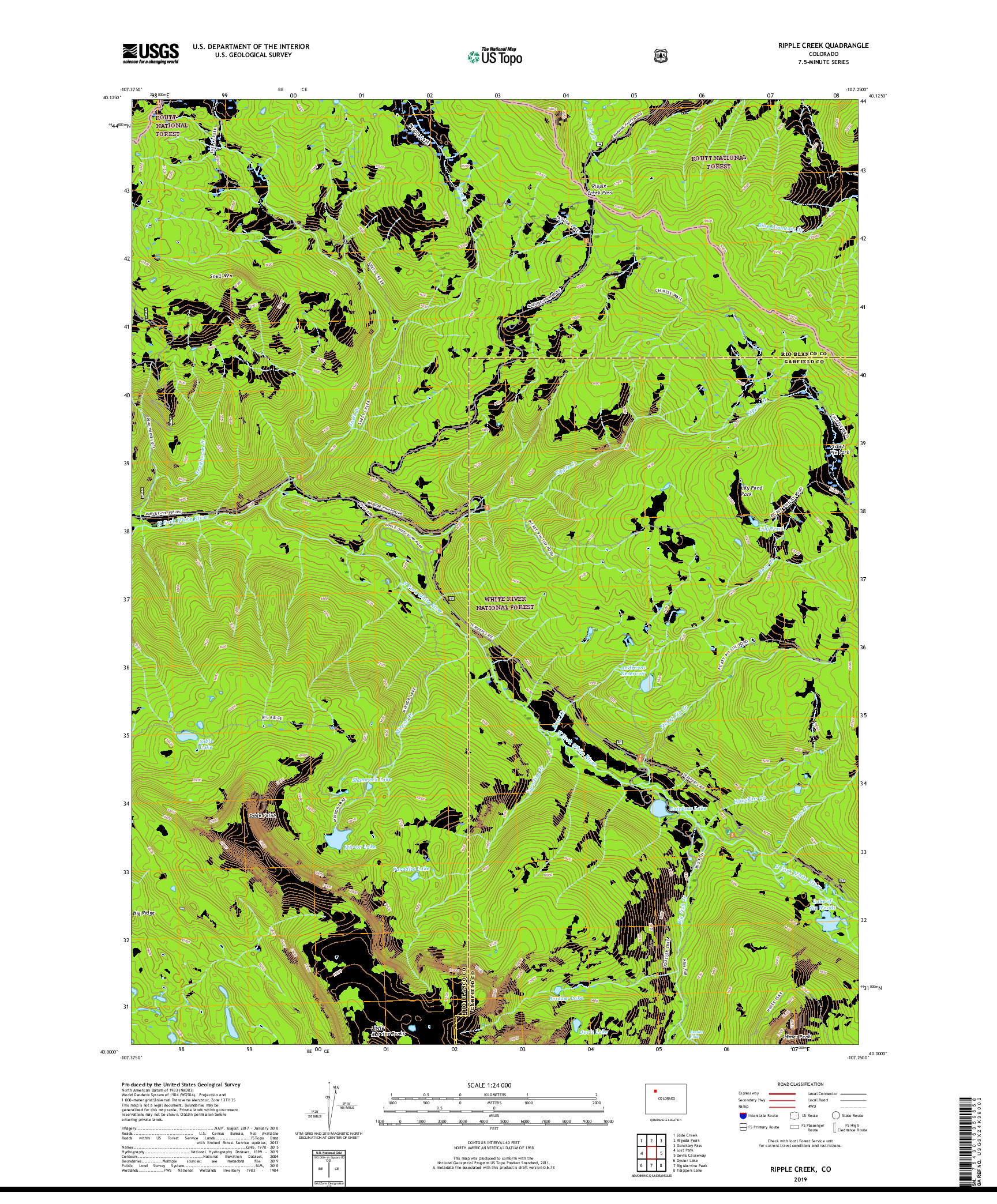 USGS US TOPO 7.5-MINUTE MAP FOR RIPPLE CREEK, CO 2019