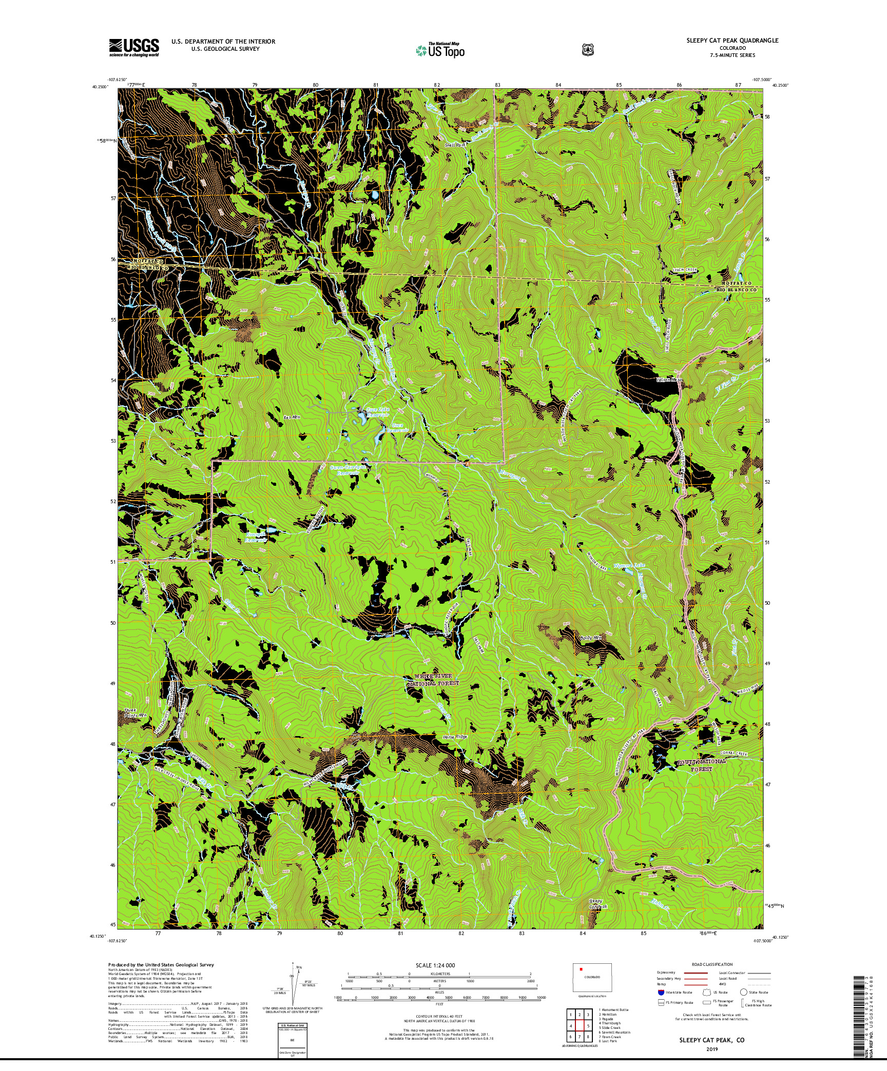 USGS US TOPO 7.5-MINUTE MAP FOR SLEEPY CAT PEAK, CO 2019