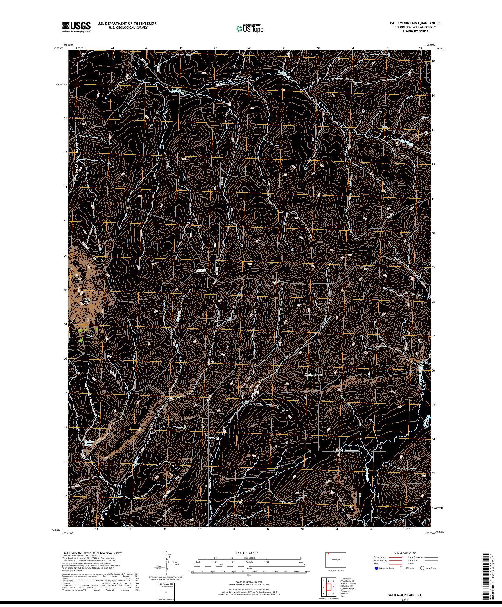 USGS US TOPO 7.5-MINUTE MAP FOR BALD MOUNTAIN, CO 2019