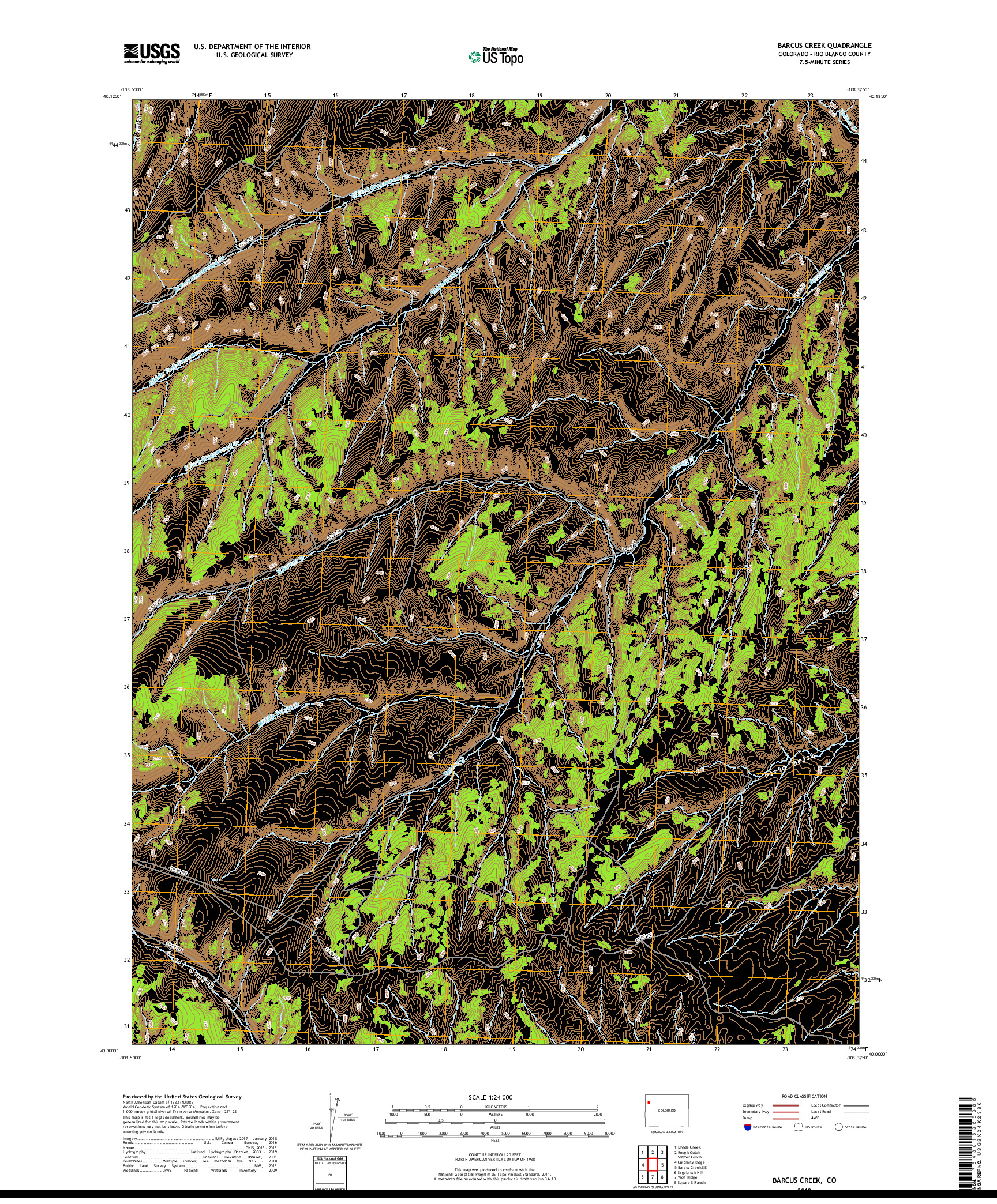 USGS US TOPO 7.5-MINUTE MAP FOR BARCUS CREEK, CO 2019