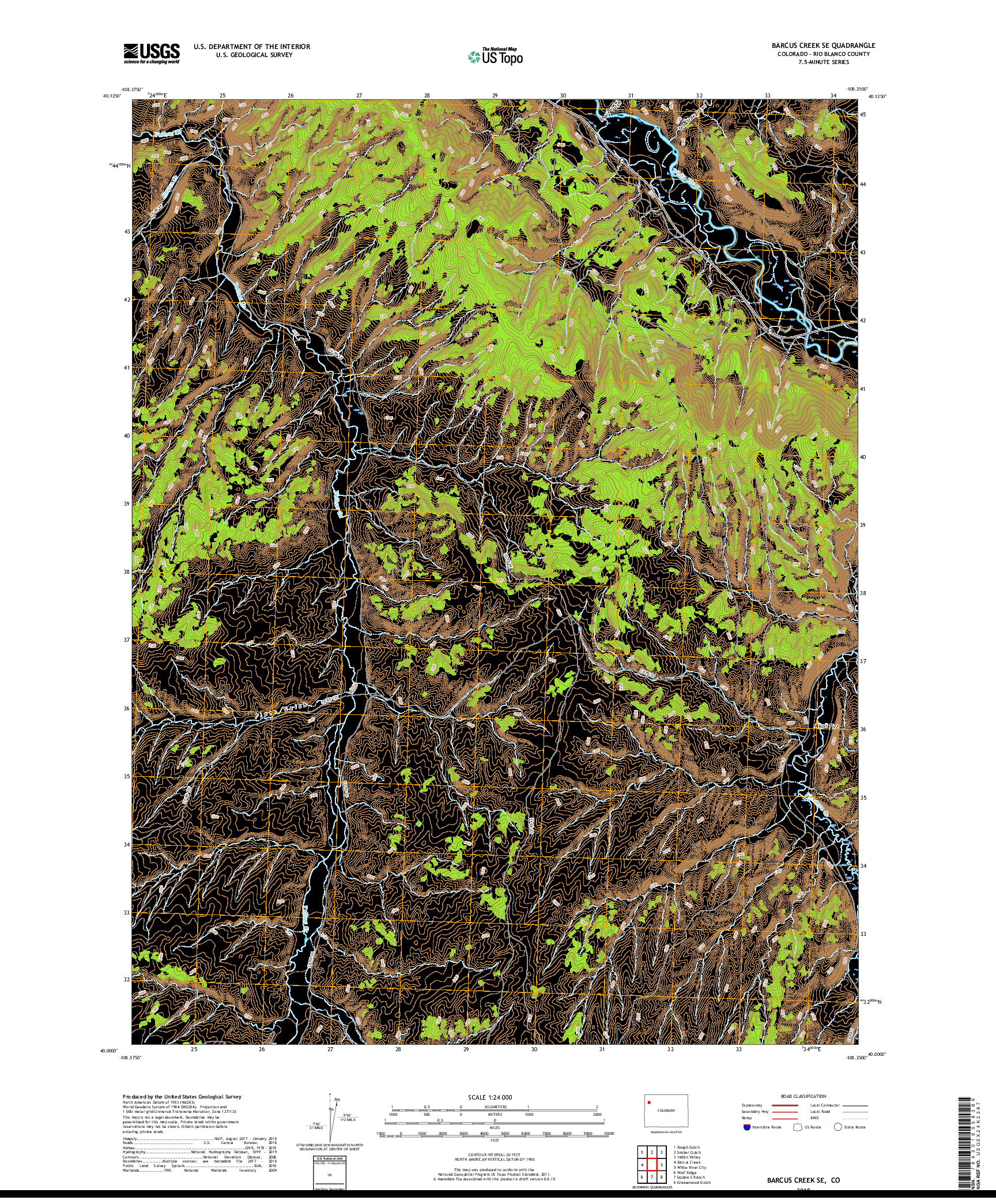 USGS US TOPO 7.5-MINUTE MAP FOR BARCUS CREEK SE, CO 2019
