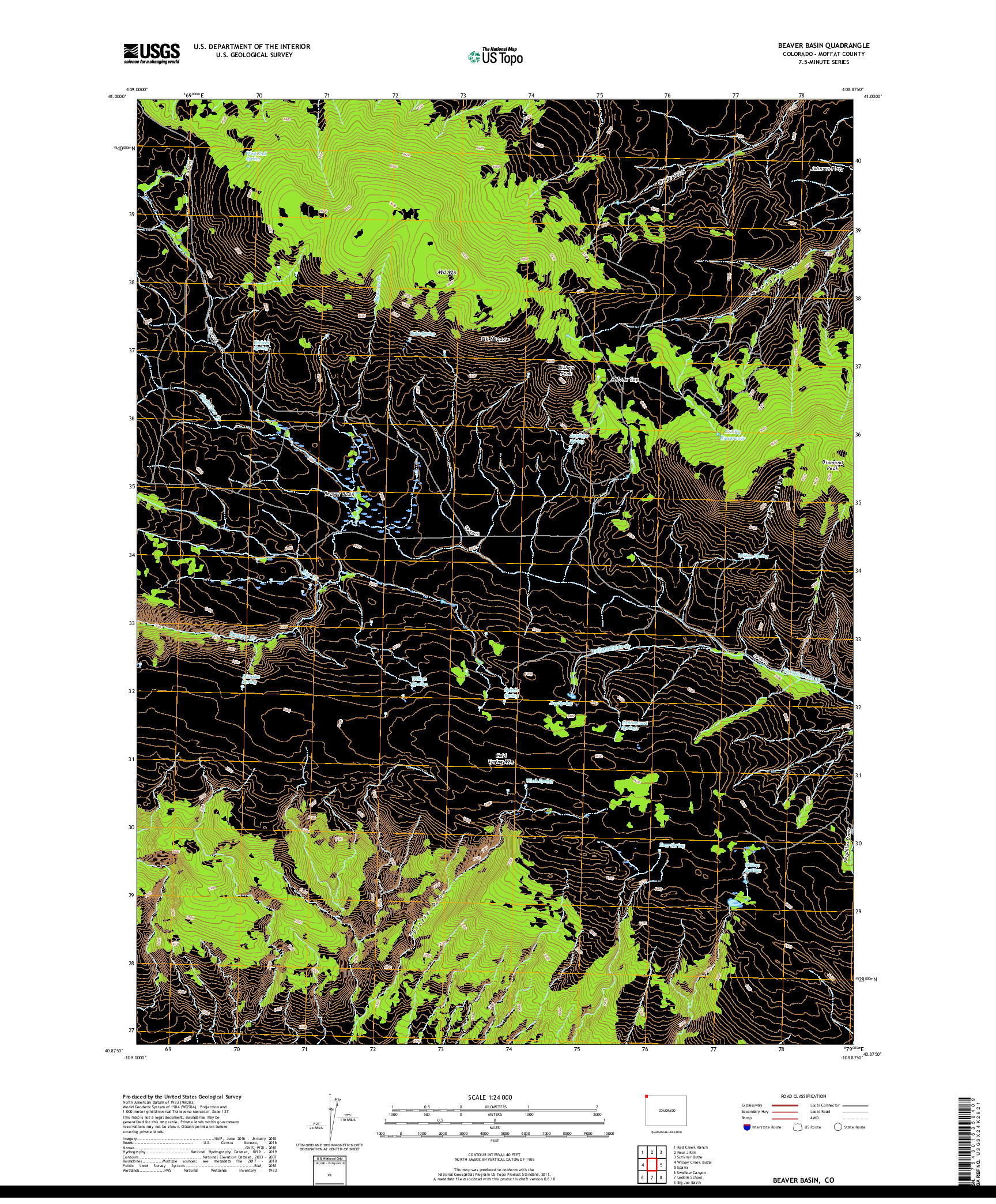 USGS US TOPO 7.5-MINUTE MAP FOR BEAVER BASIN, CO 2019