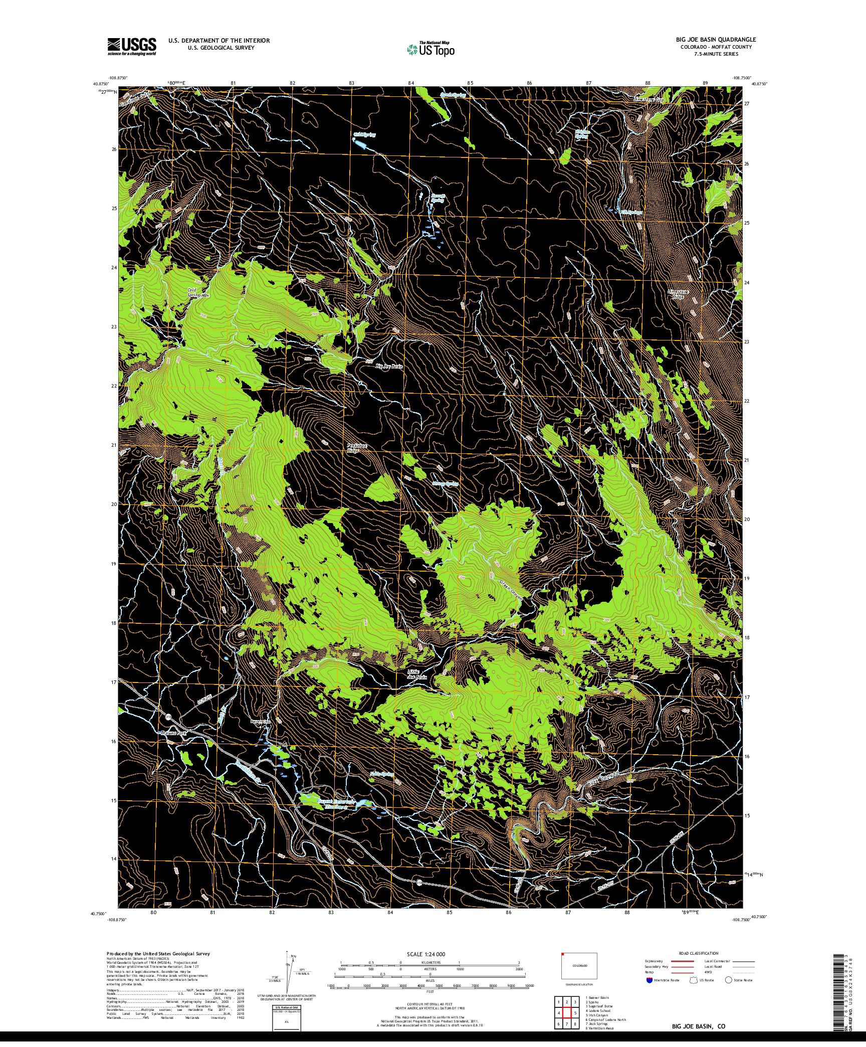 USGS US TOPO 7.5-MINUTE MAP FOR BIG JOE BASIN, CO 2019
