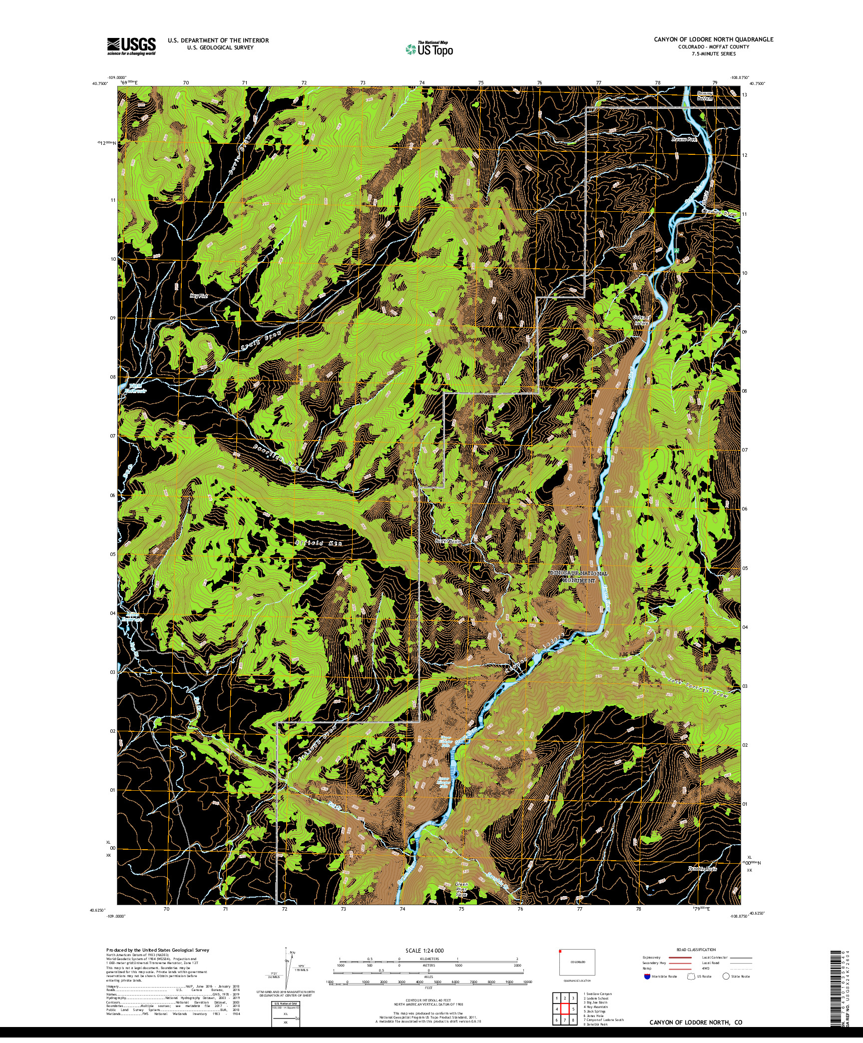 USGS US TOPO 7.5-MINUTE MAP FOR CANYON OF LODORE NORTH, CO 2019