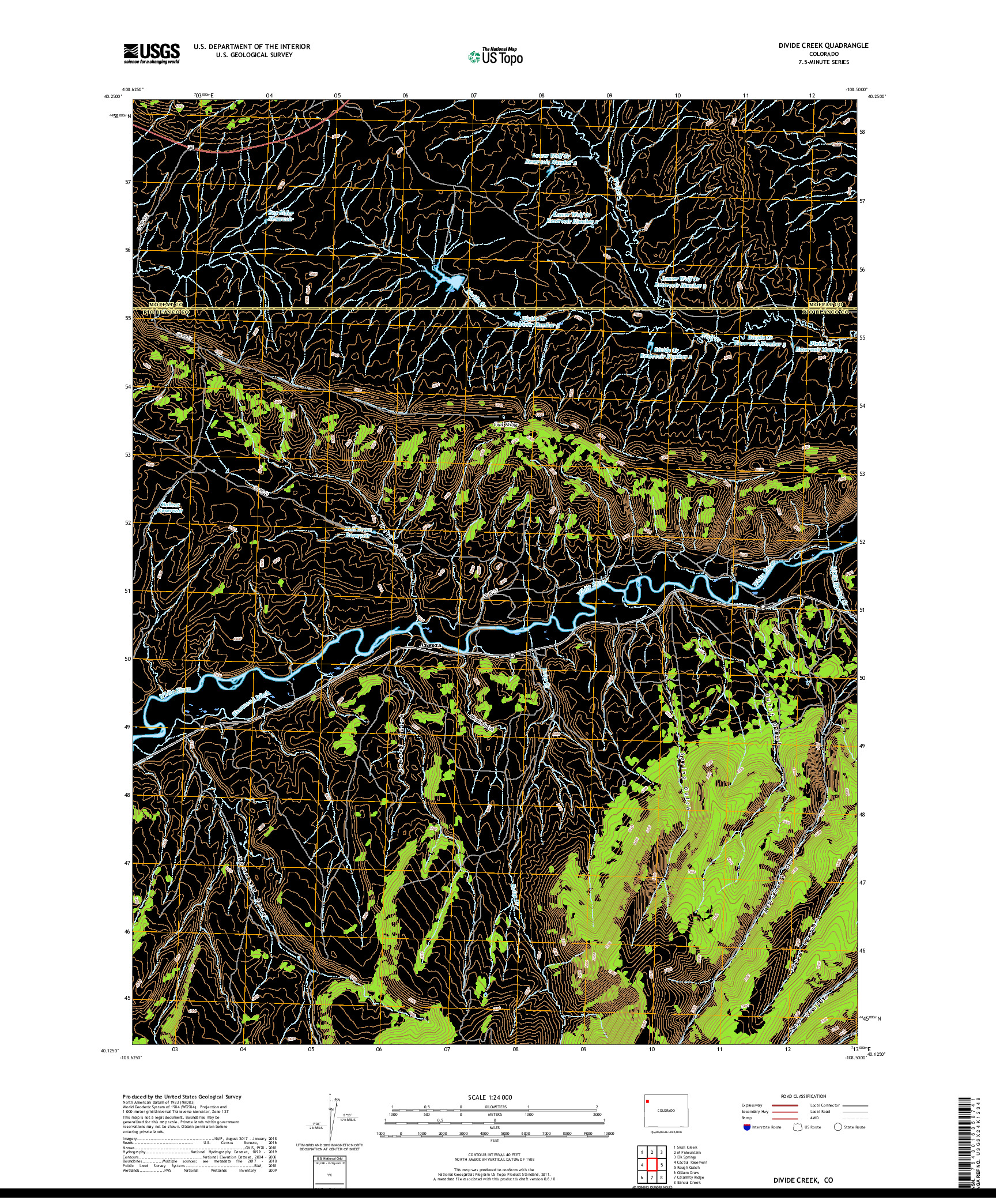USGS US TOPO 7.5-MINUTE MAP FOR DIVIDE CREEK, CO 2019