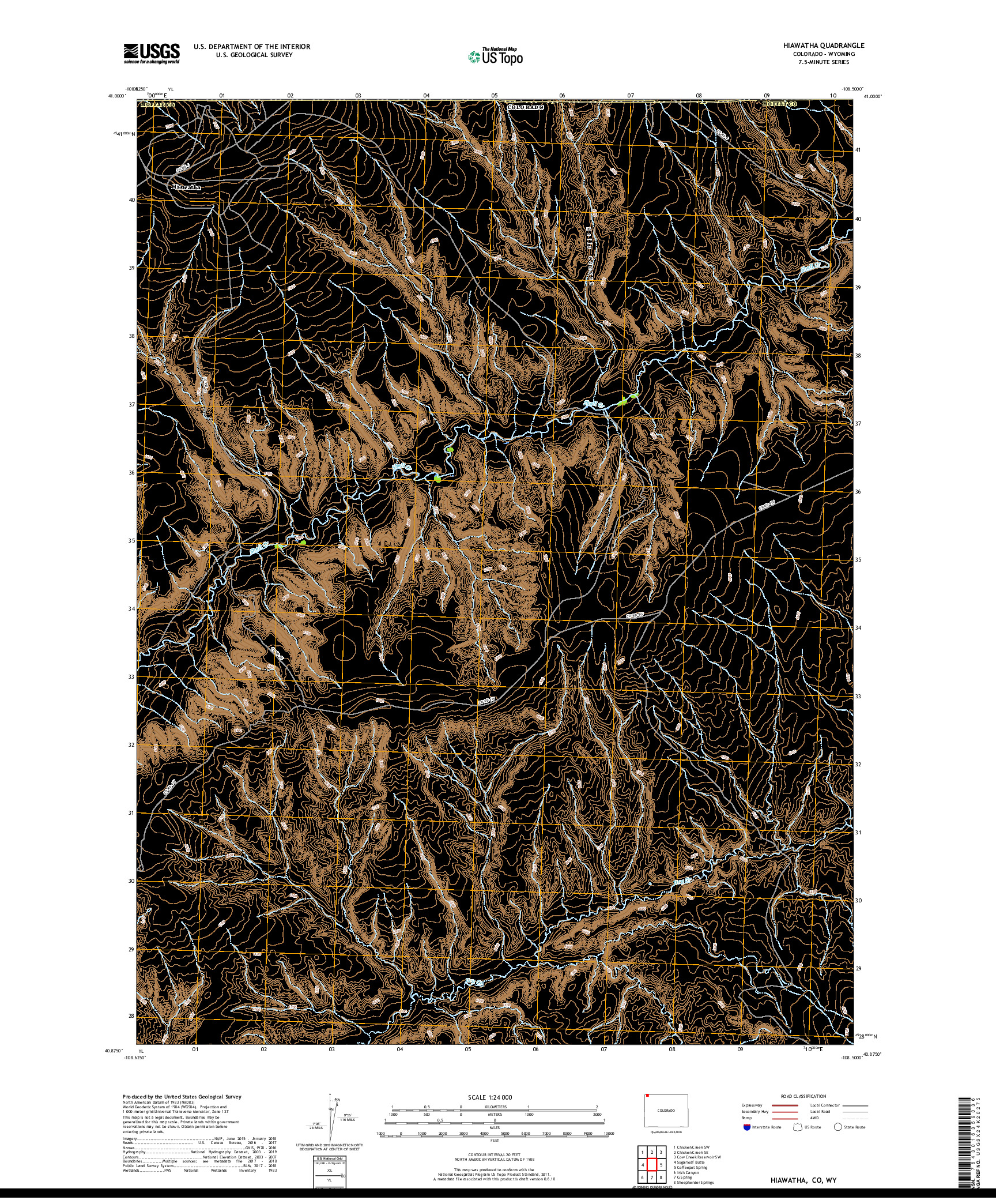 USGS US TOPO 7.5-MINUTE MAP FOR HIAWATHA, CO,WY 2019