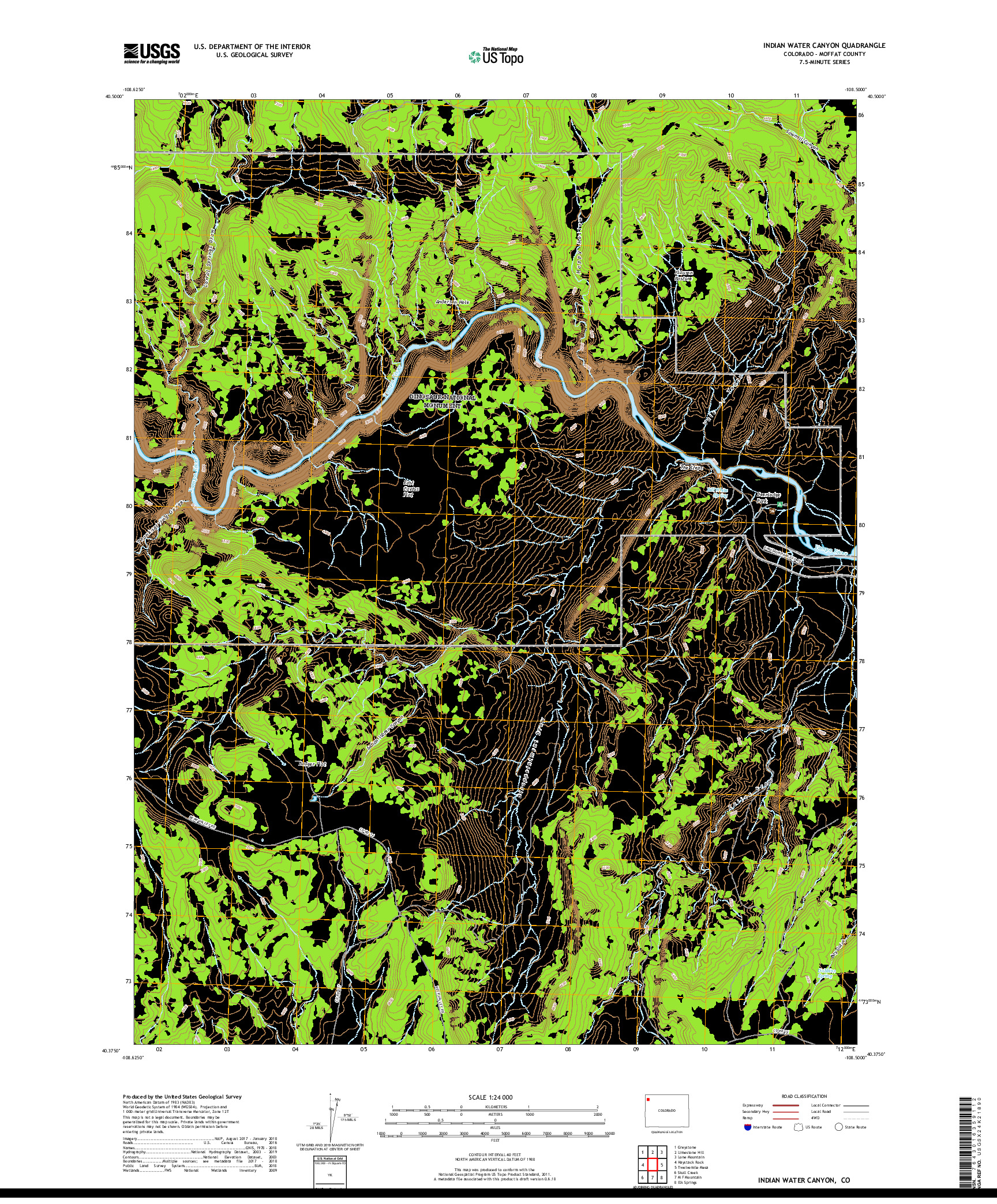 USGS US TOPO 7.5-MINUTE MAP FOR INDIAN WATER CANYON, CO 2019