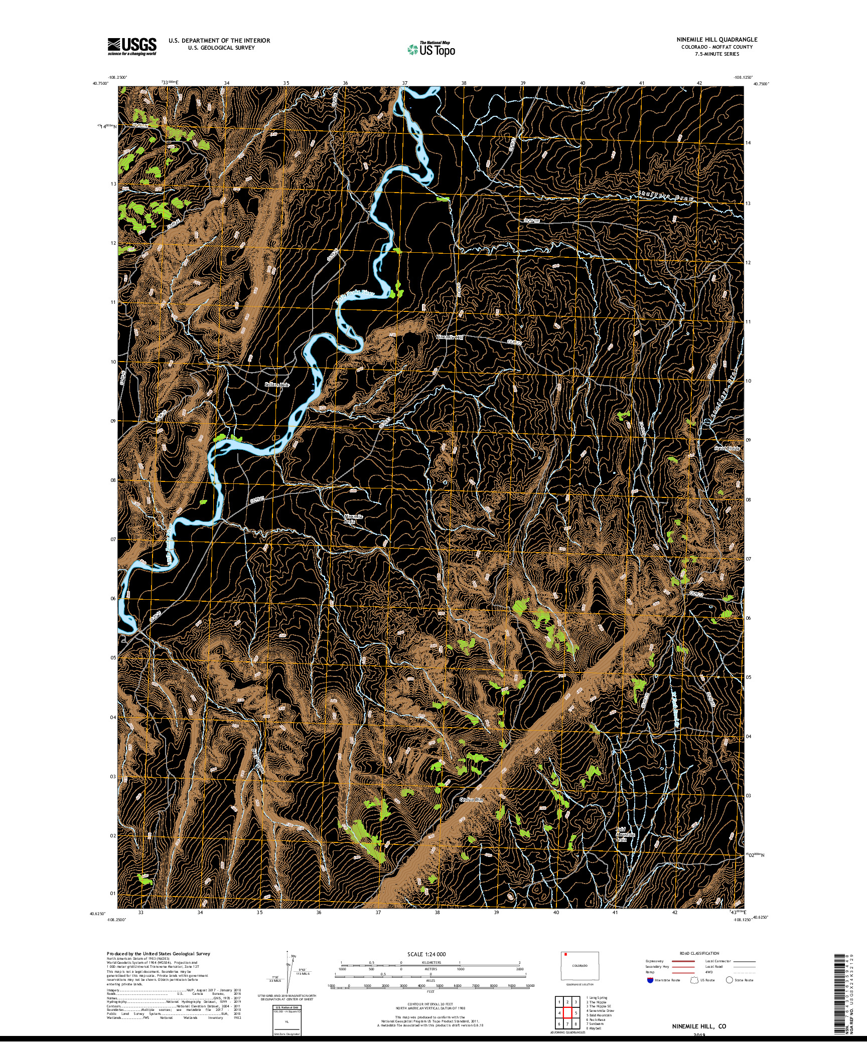 USGS US TOPO 7.5-MINUTE MAP FOR NINEMILE HILL, CO 2019