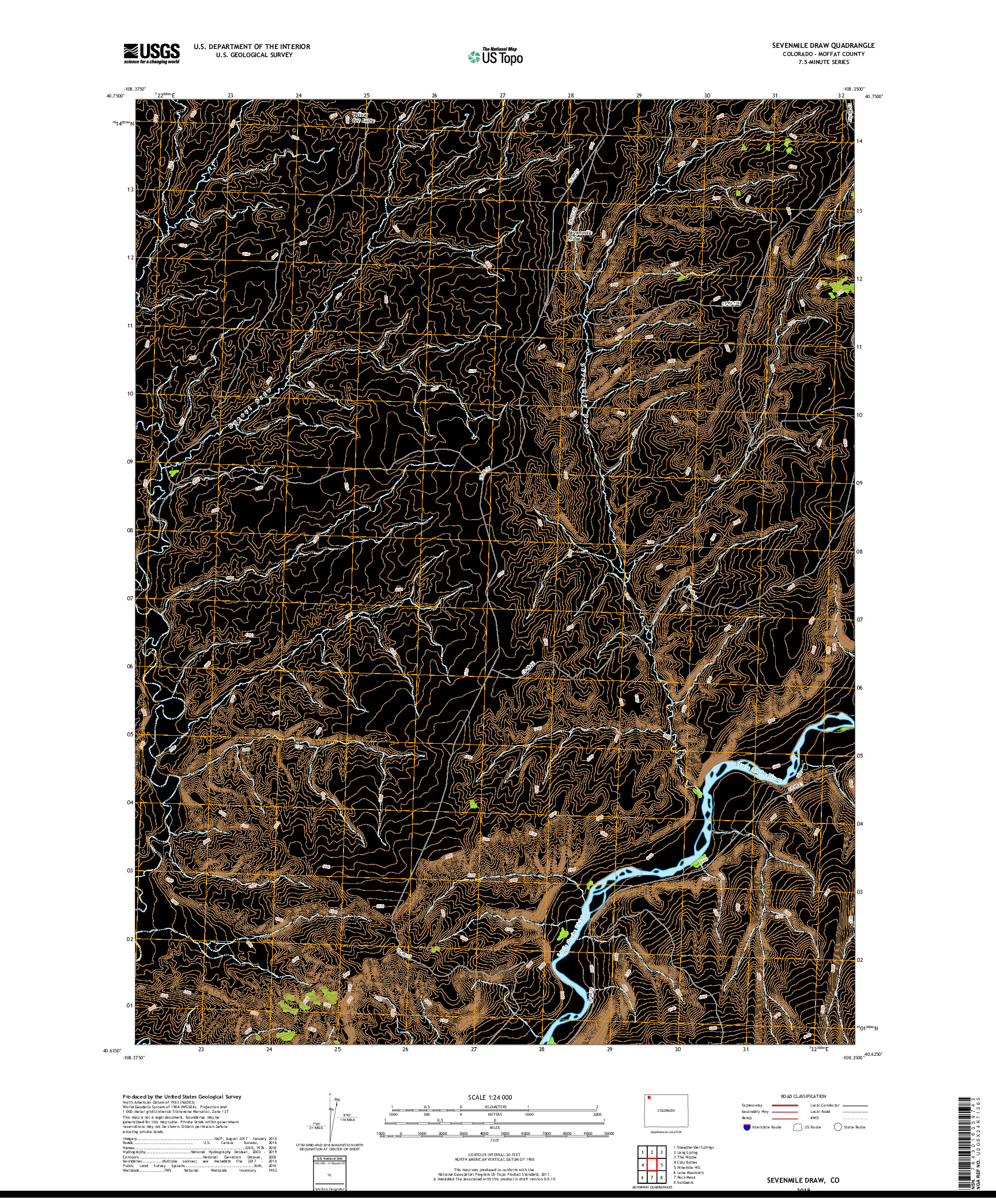 USGS US TOPO 7.5-MINUTE MAP FOR SEVENMILE DRAW, CO 2019