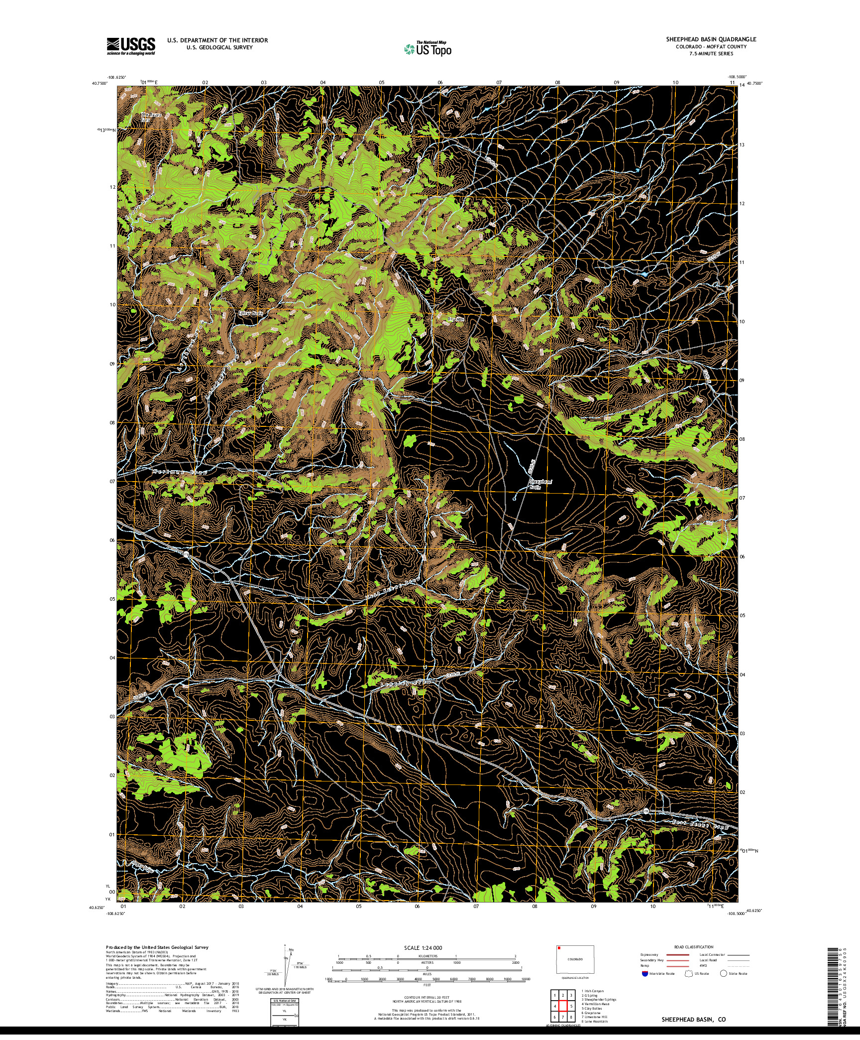 USGS US TOPO 7.5-MINUTE MAP FOR SHEEPHEAD BASIN, CO 2019