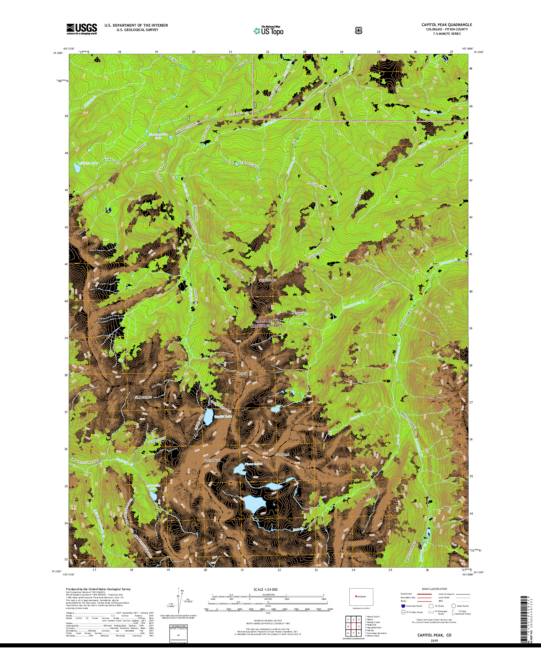 USGS US TOPO 7.5-MINUTE MAP FOR CAPITOL PEAK, CO 2019