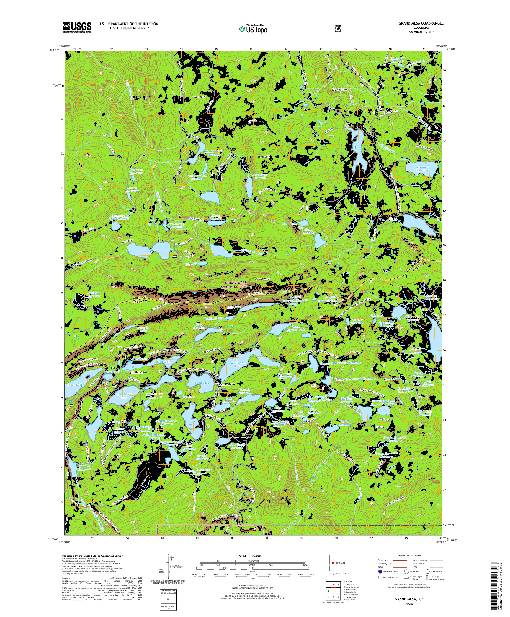 USGS US TOPO 7.5-MINUTE MAP FOR GRAND MESA, CO 2019