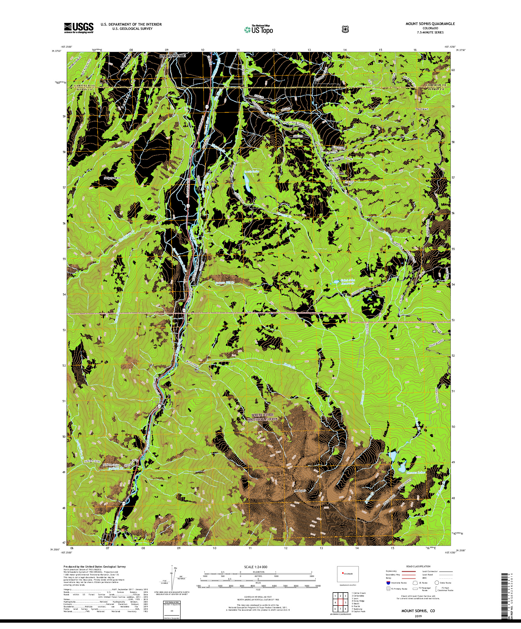 USGS US TOPO 7.5-MINUTE MAP FOR MOUNT SOPRIS, CO 2019