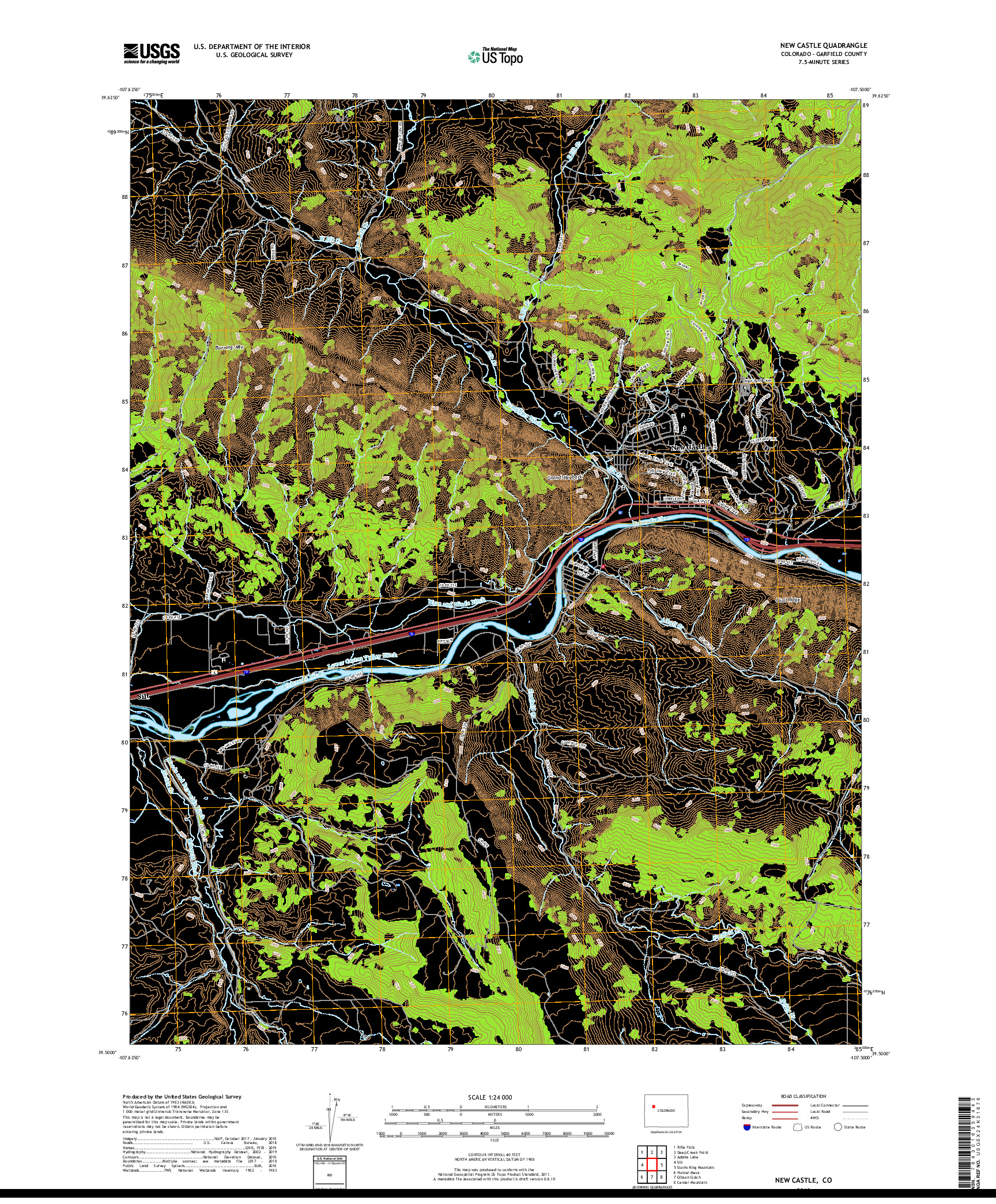 USGS US TOPO 7.5-MINUTE MAP FOR NEW CASTLE, CO 2019