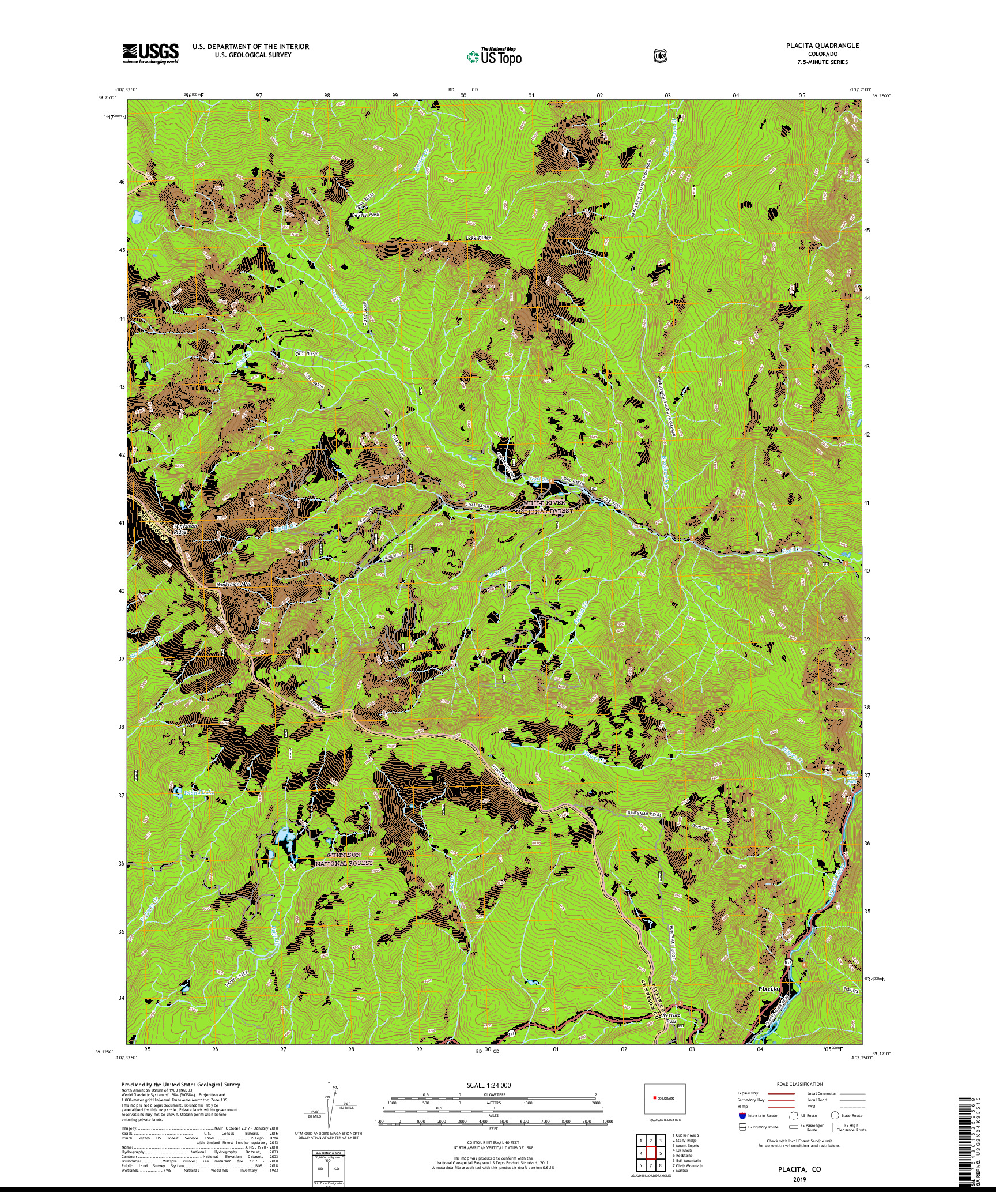 USGS US TOPO 7.5-MINUTE MAP FOR PLACITA, CO 2019