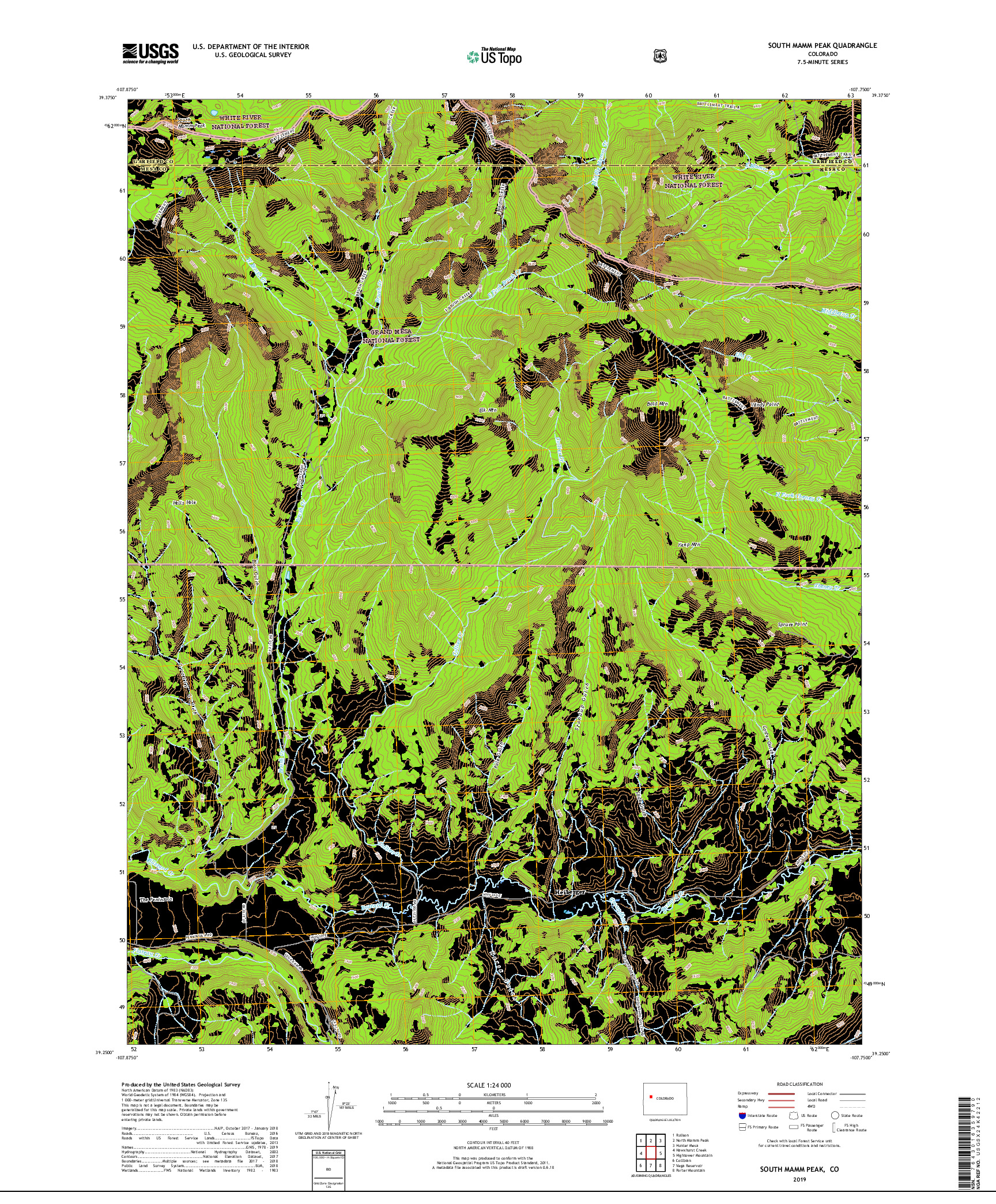 USGS US TOPO 7.5-MINUTE MAP FOR SOUTH MAMM PEAK, CO 2019